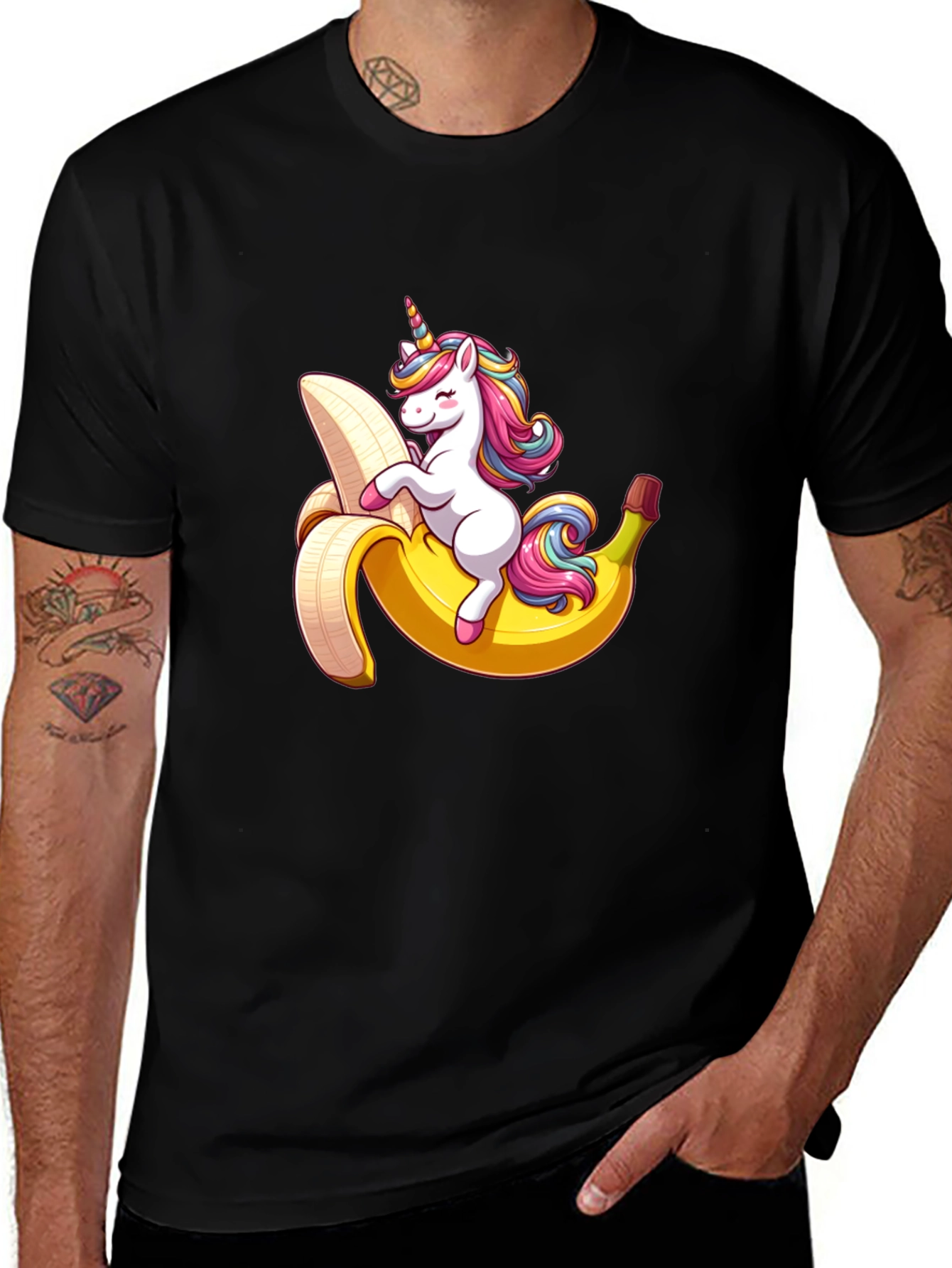 Variant 14 of Unicorn Banana T-Shirt - Men's Black Graphic Tee