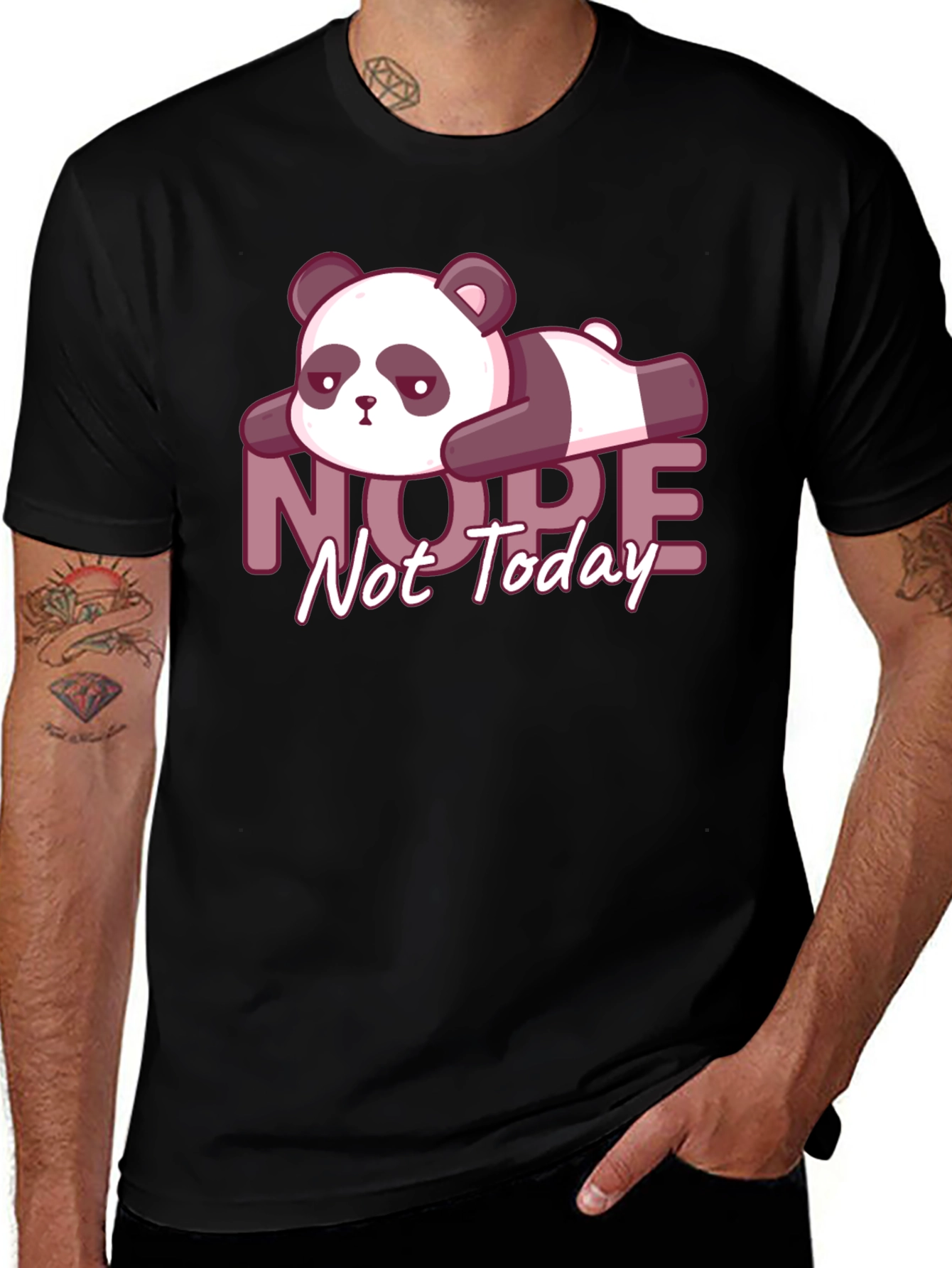 Variant 18 of Nope Not Today Lazy Panda Graphic Tee - Black