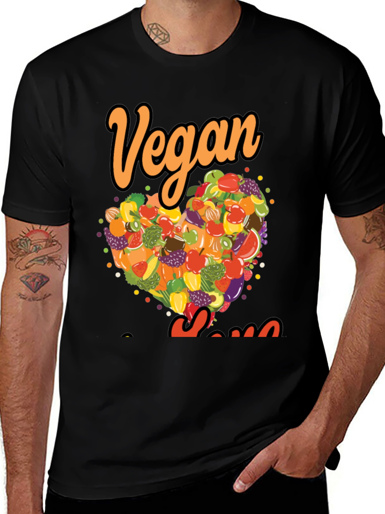 Variant 3 of Vegan Love T-Shirt: Heart Made of Fruits & Veggies
