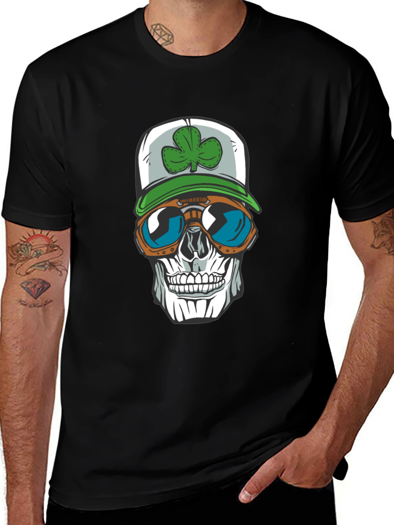 Variant 17 of Skull with Shamrock Hat T-Shirt