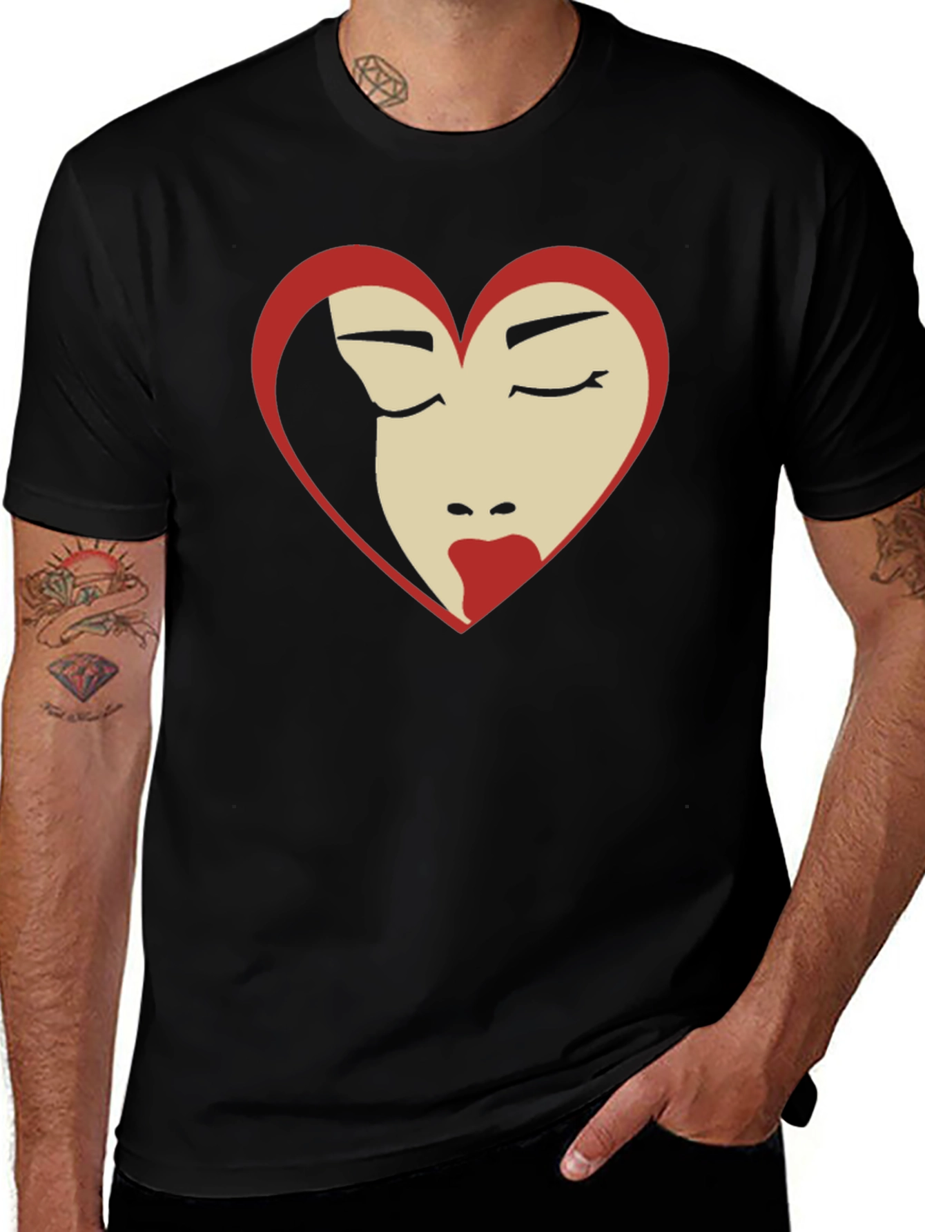 Variant 10 of Heart Face Graphic Tee - Black T-Shirt