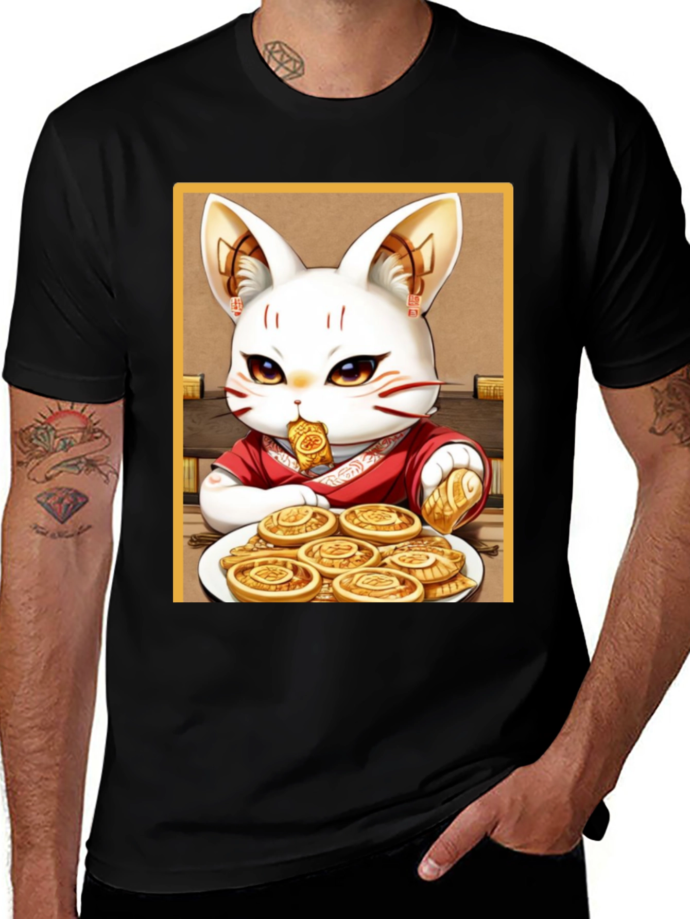 Lucky Cat T-Shirt - Whimsical Anime Design