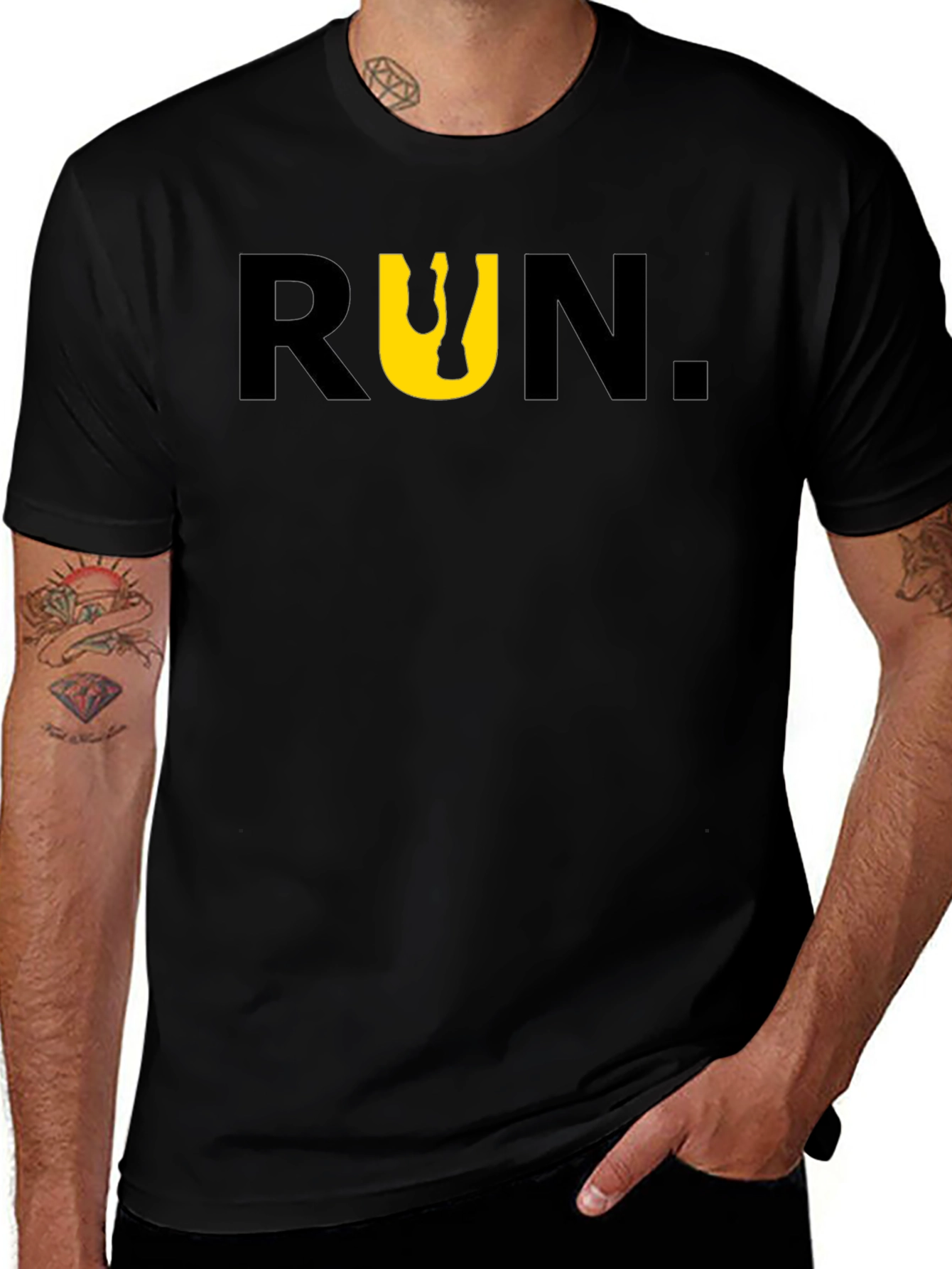 Variant 15 of Run Graphic Tee - Men's Black Cotton T-Shirt