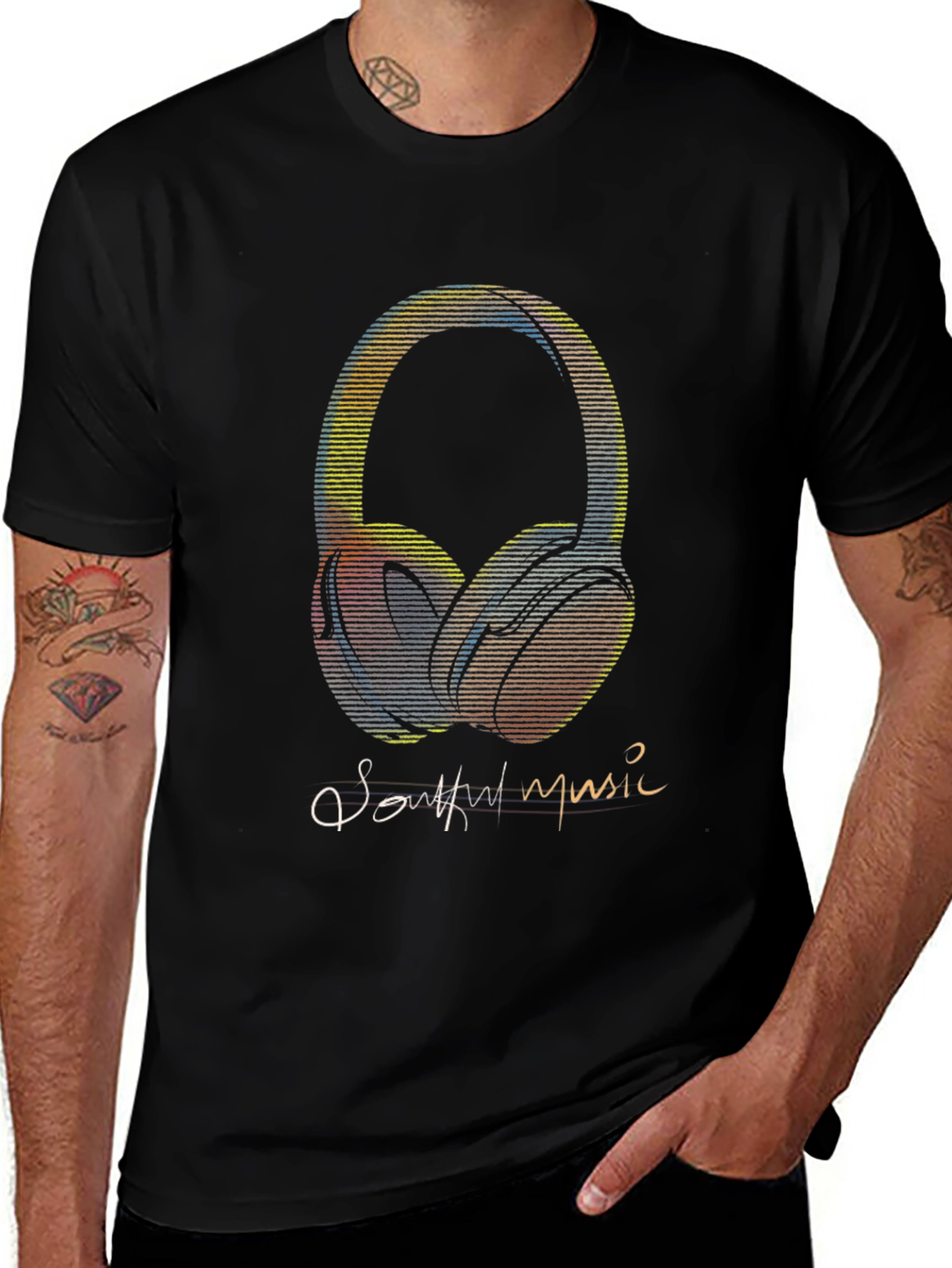 Variant 17 of Soulful Music Headphones Graphic Tee - Black