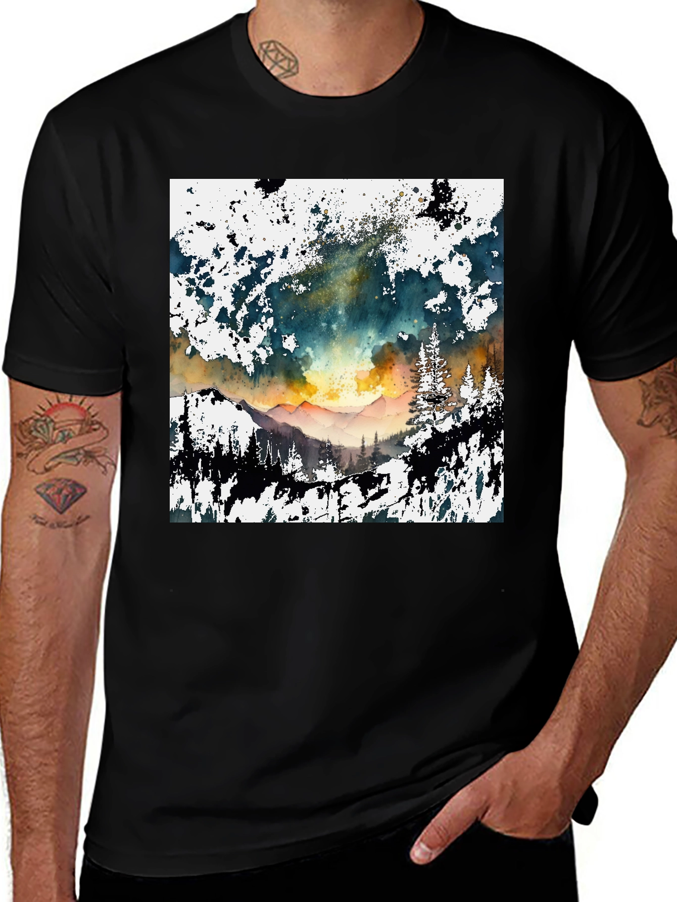 Variant 29 of Watercolor Mountain Scene Graphic Tee