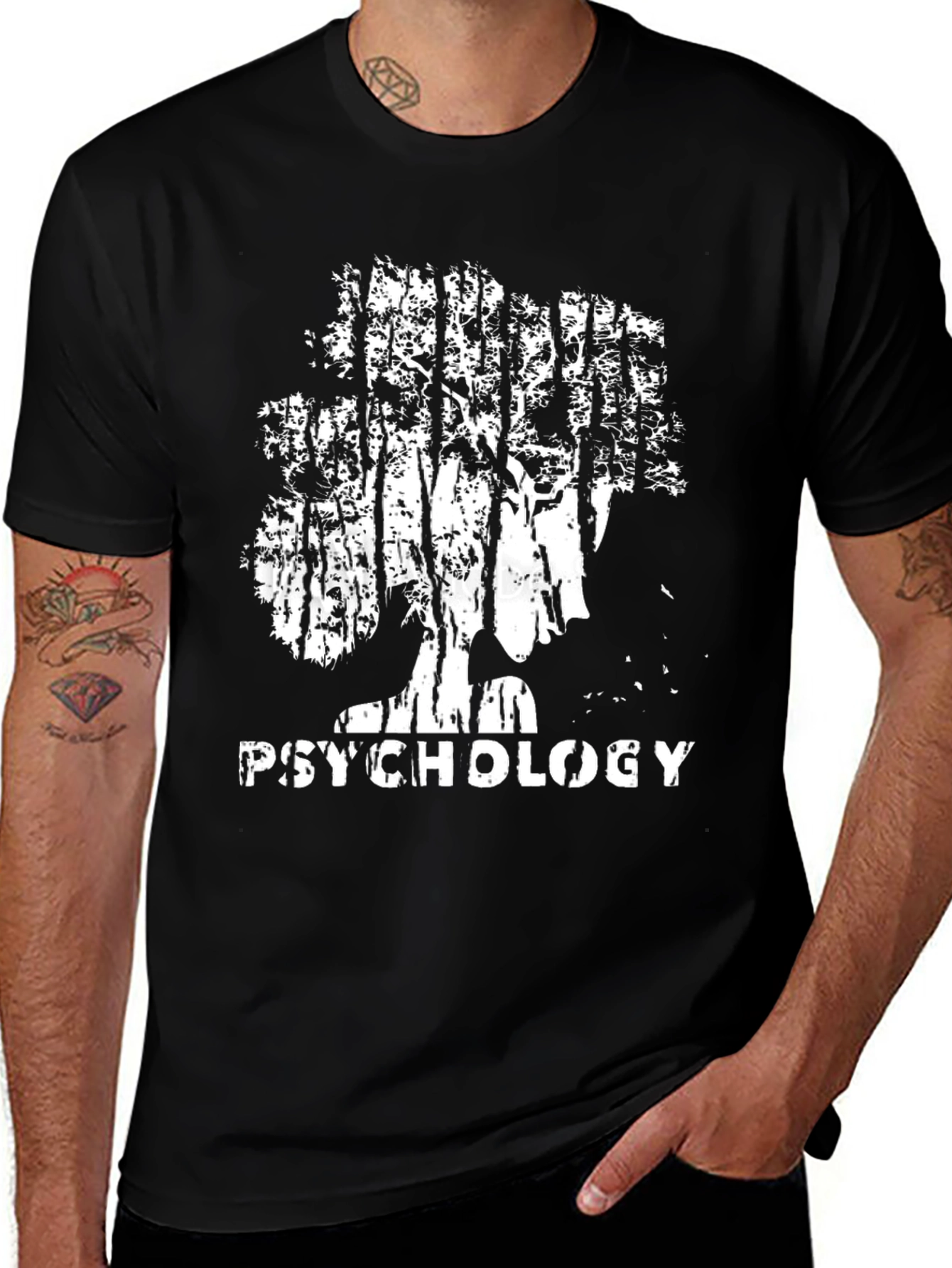 Variant 13 of Psychology Tree Graphic Black T-Shirt