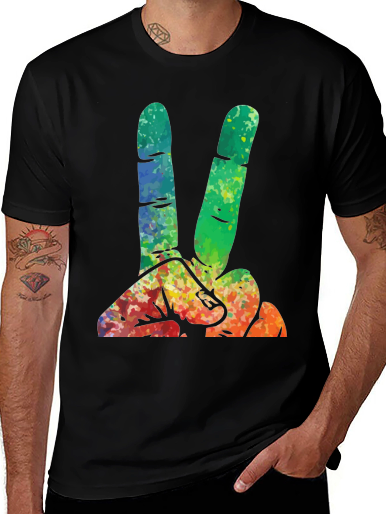Variant 24 of Peace Sign Graphic Tee - Black Cotton T-Shirt