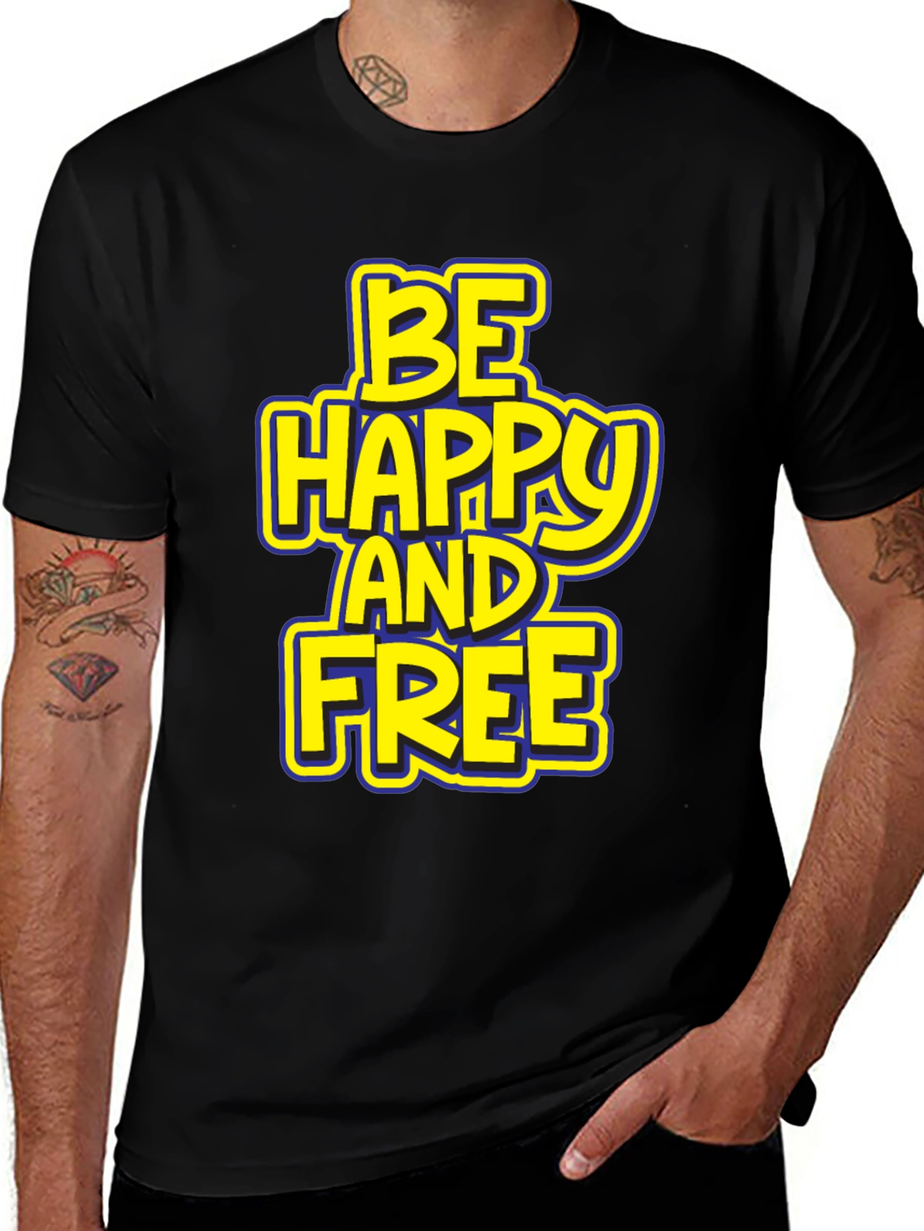 Be Happy and Free Graphic T-Shirt - Black