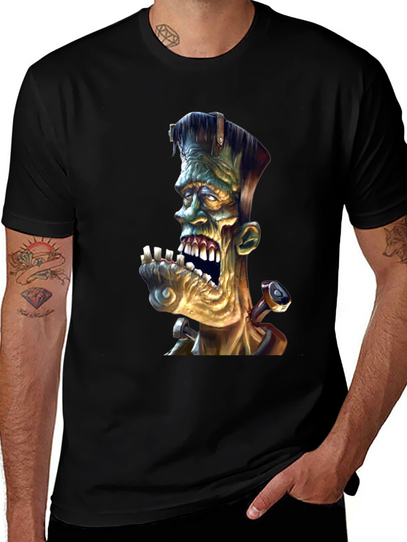Frankenstein Monster Graphic Tee - Black Cotton T-Shirt