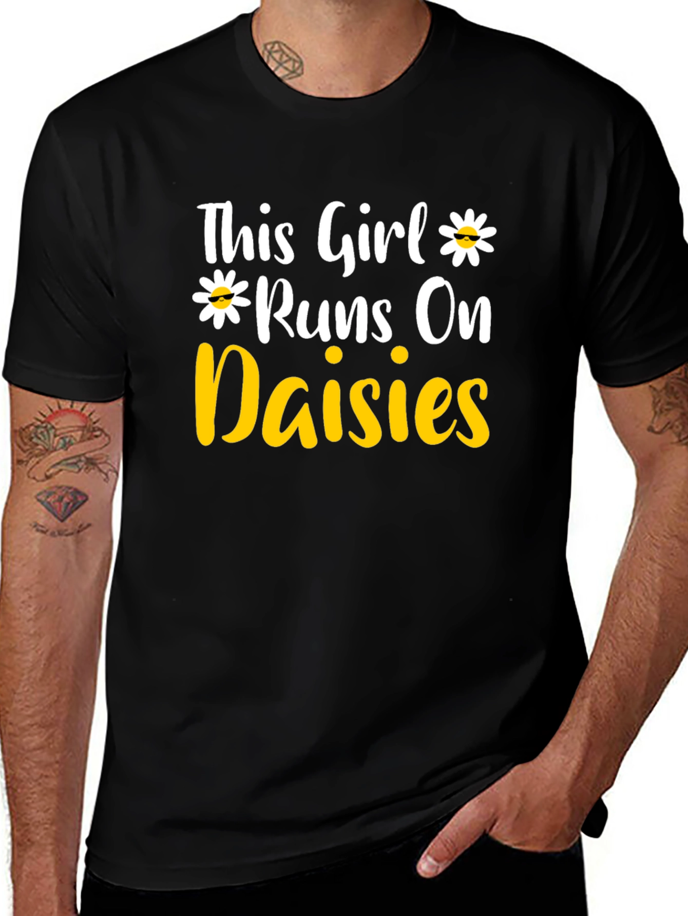 Variant 25 of This Girl Runs on Daisies T-Shirt - Black