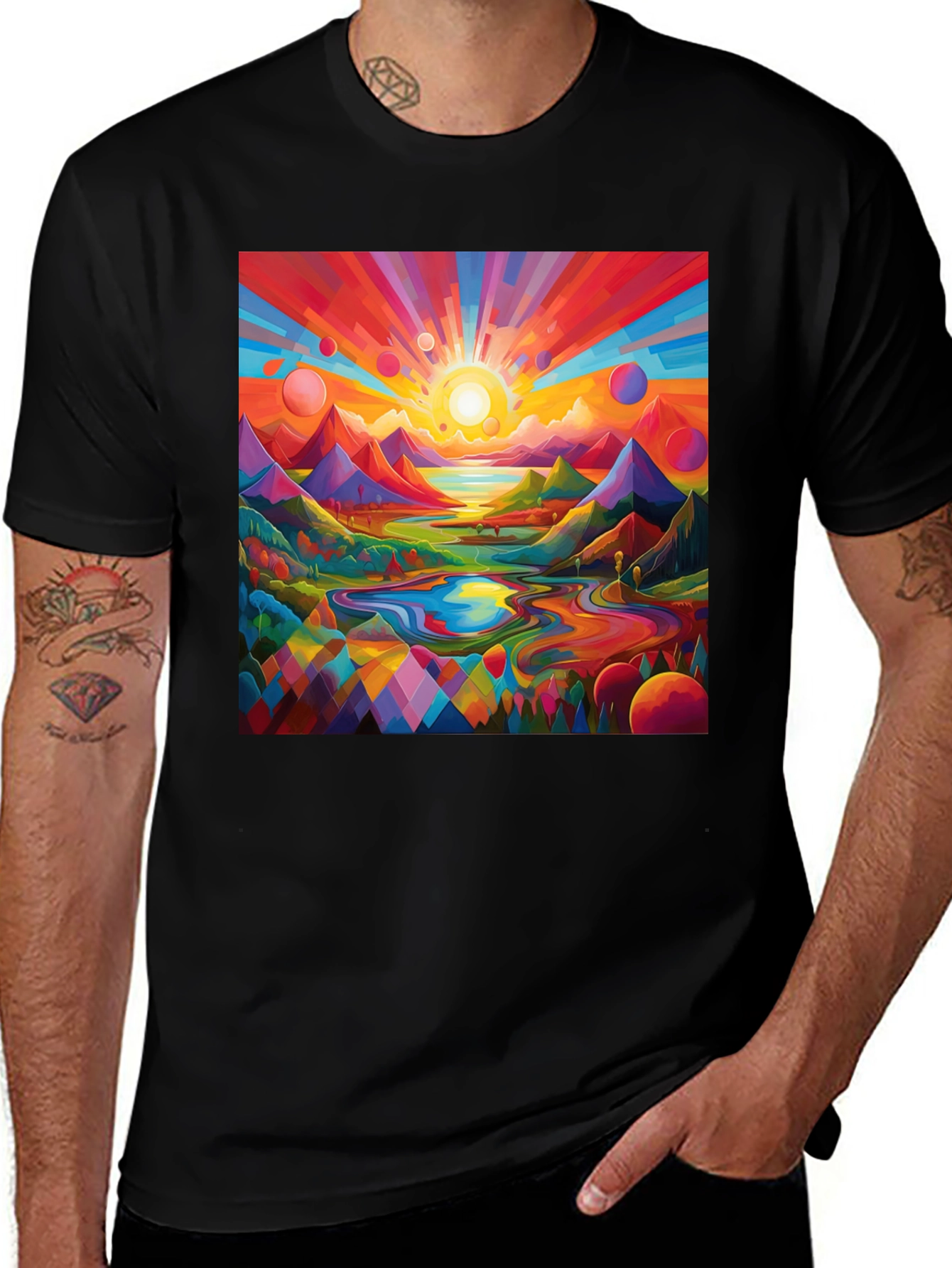 Variant 26 of Psychedelic Landscape Graphic Tee - Vibrant Colorful Design