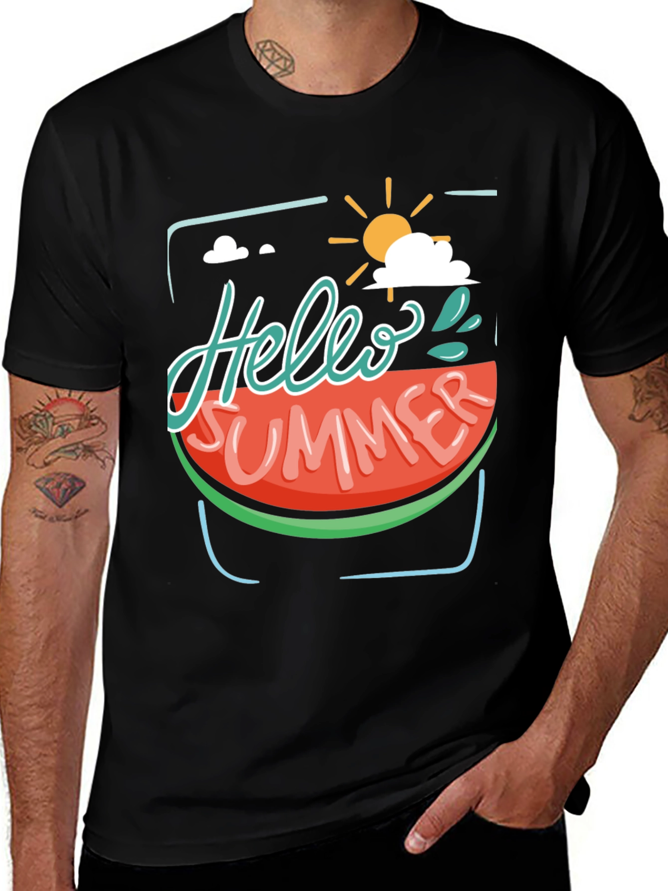 Variant 17 of Hello Summer Watermelon Graphic Tee - Black