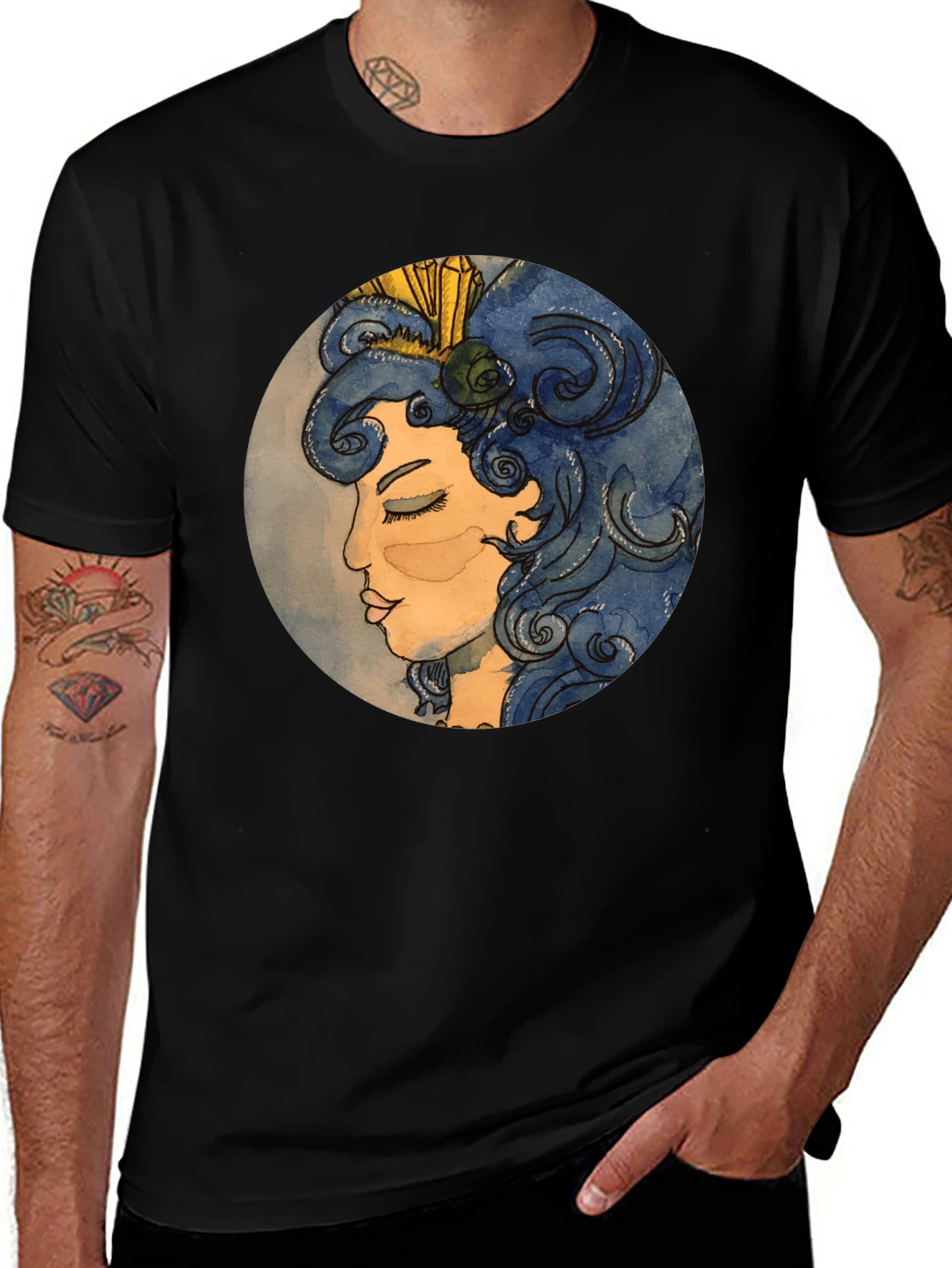 Variant 18 of Artsy Woman Graphic Tee - Black Cotton T-Shirt