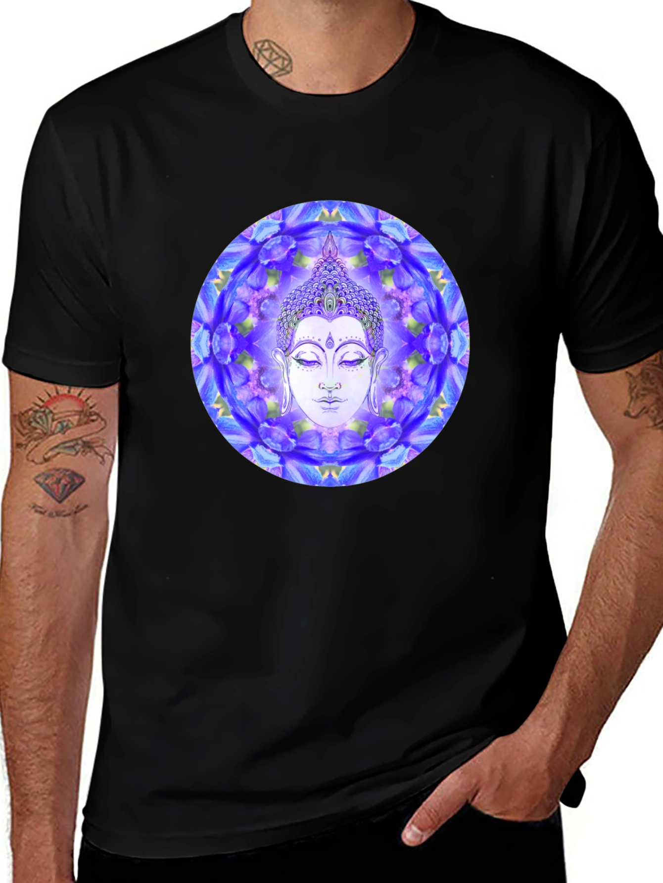 Buddha Mandala Black T-Shirt - Spiritual Design
