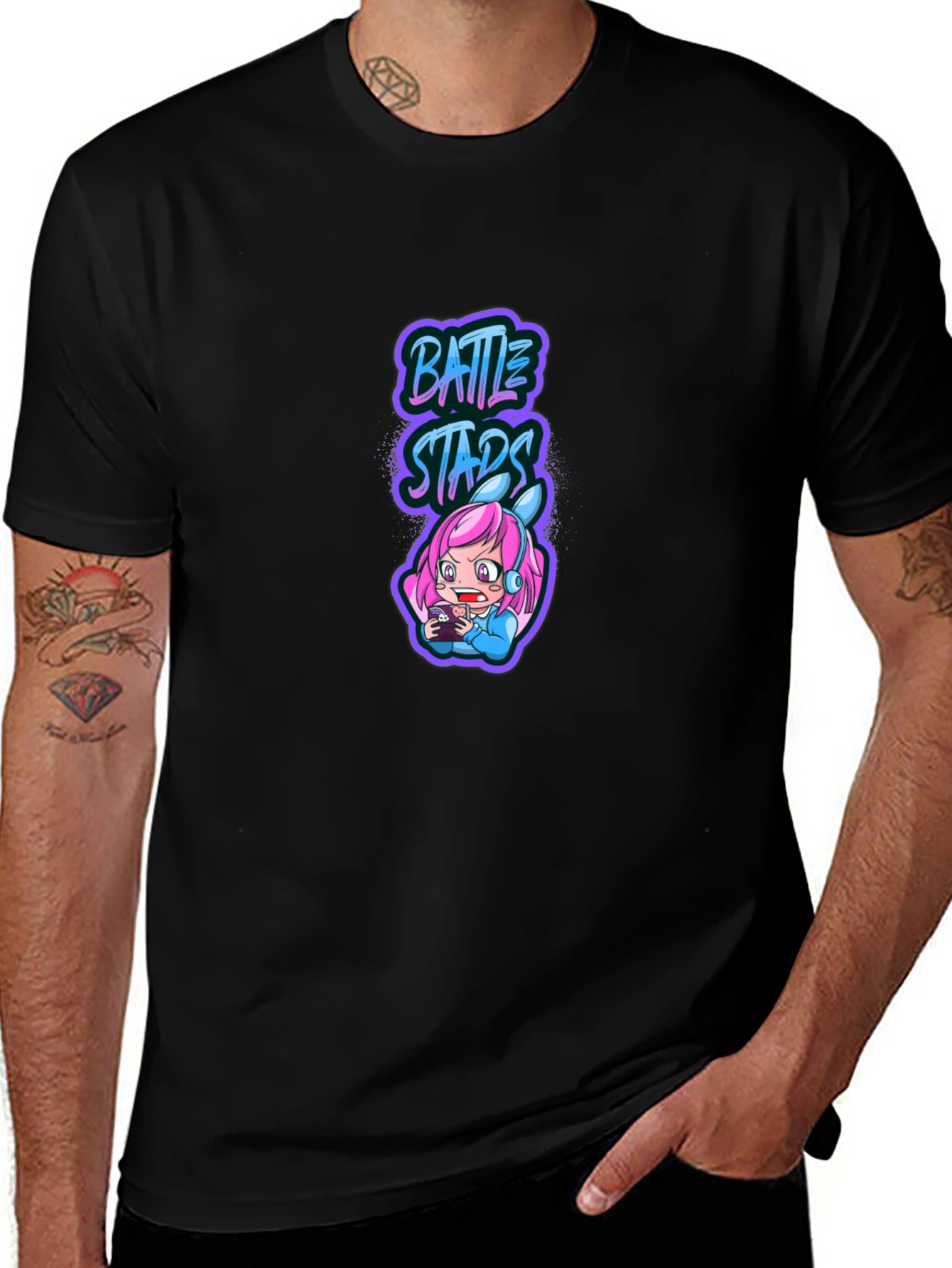 Variant 13 of Battle Stars Anime Gamer Black T-Shirt
