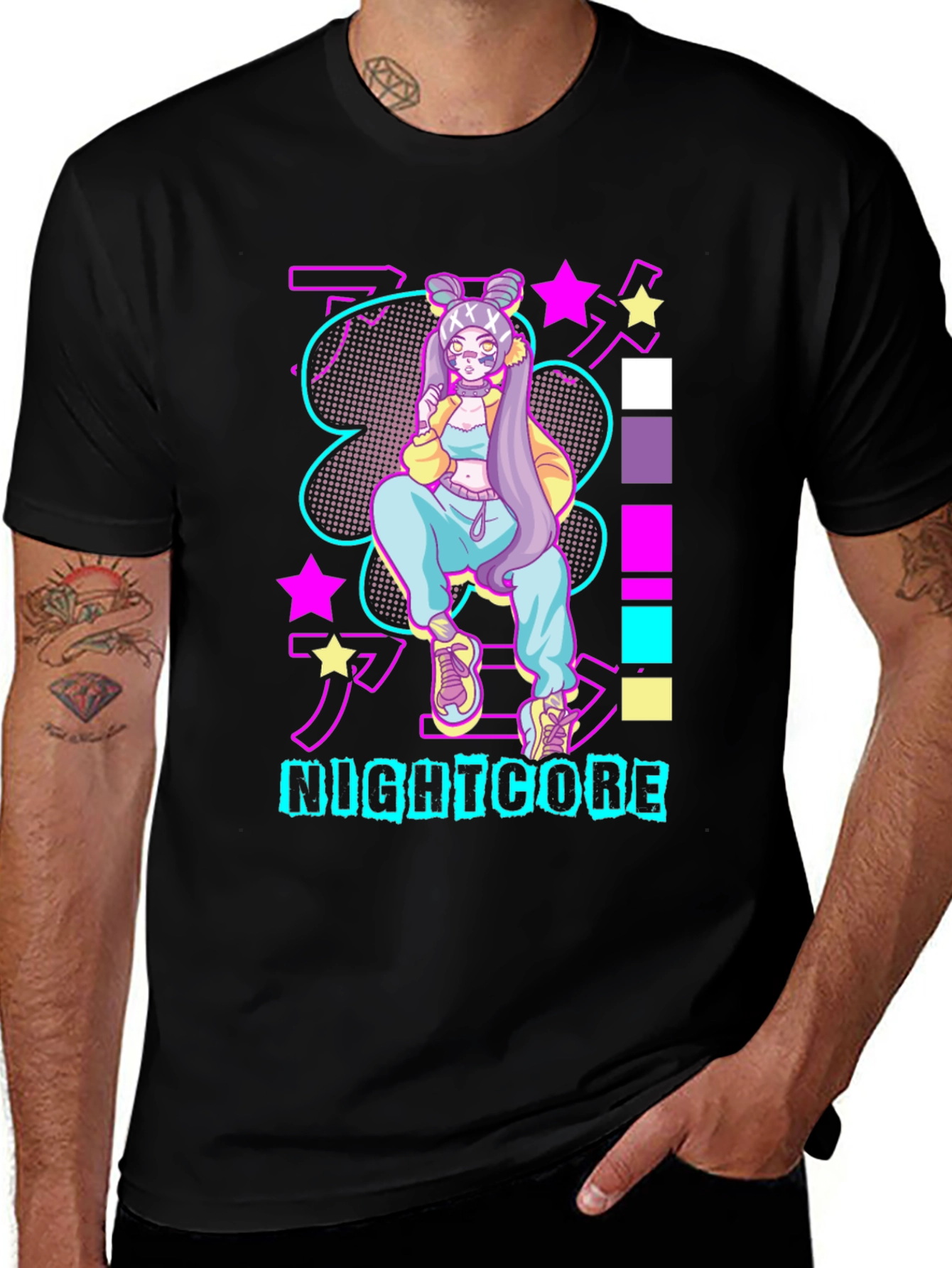 Variant 19 of Nightcore Anime Graphic Tee - Black Cotton T-Shirt