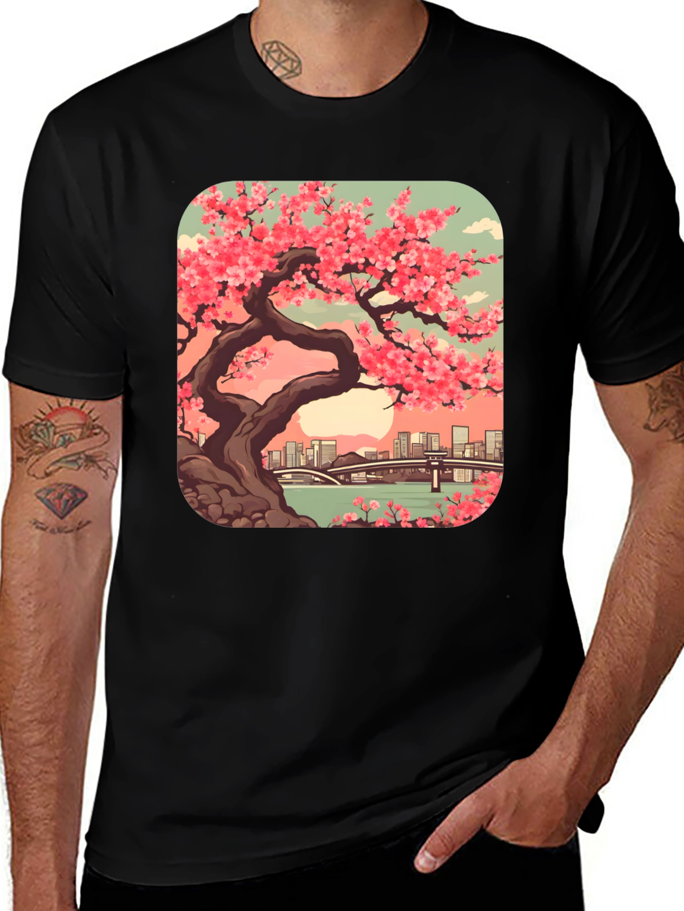 Variant 11 of Cherry Blossom Tree Graphic Tee - Artistic Black T-Shirt