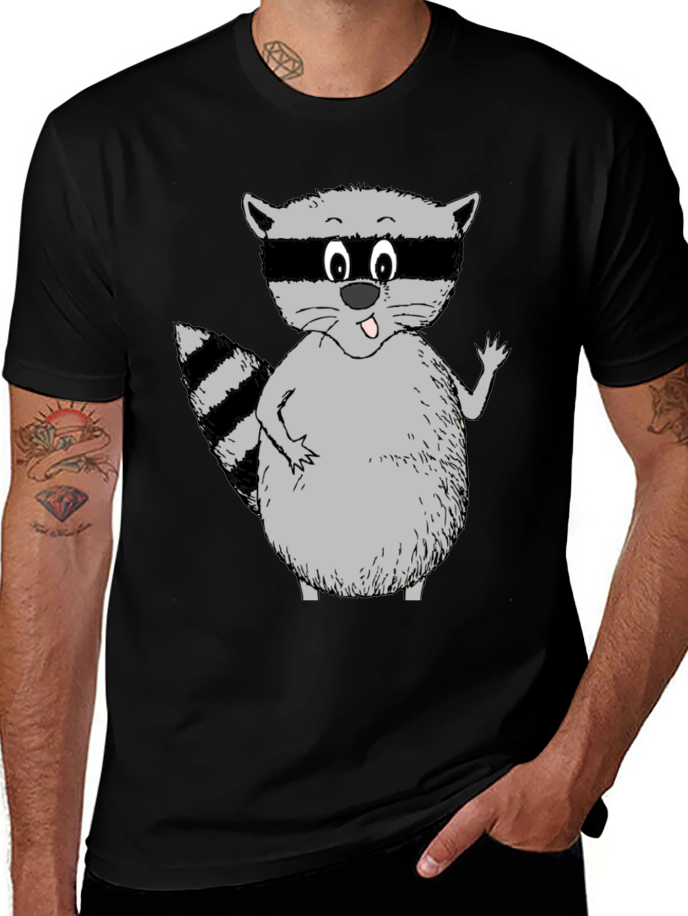 Variant 2 of Cartoon Raccoon Graphic Tee - Unisex Black T-Shirt