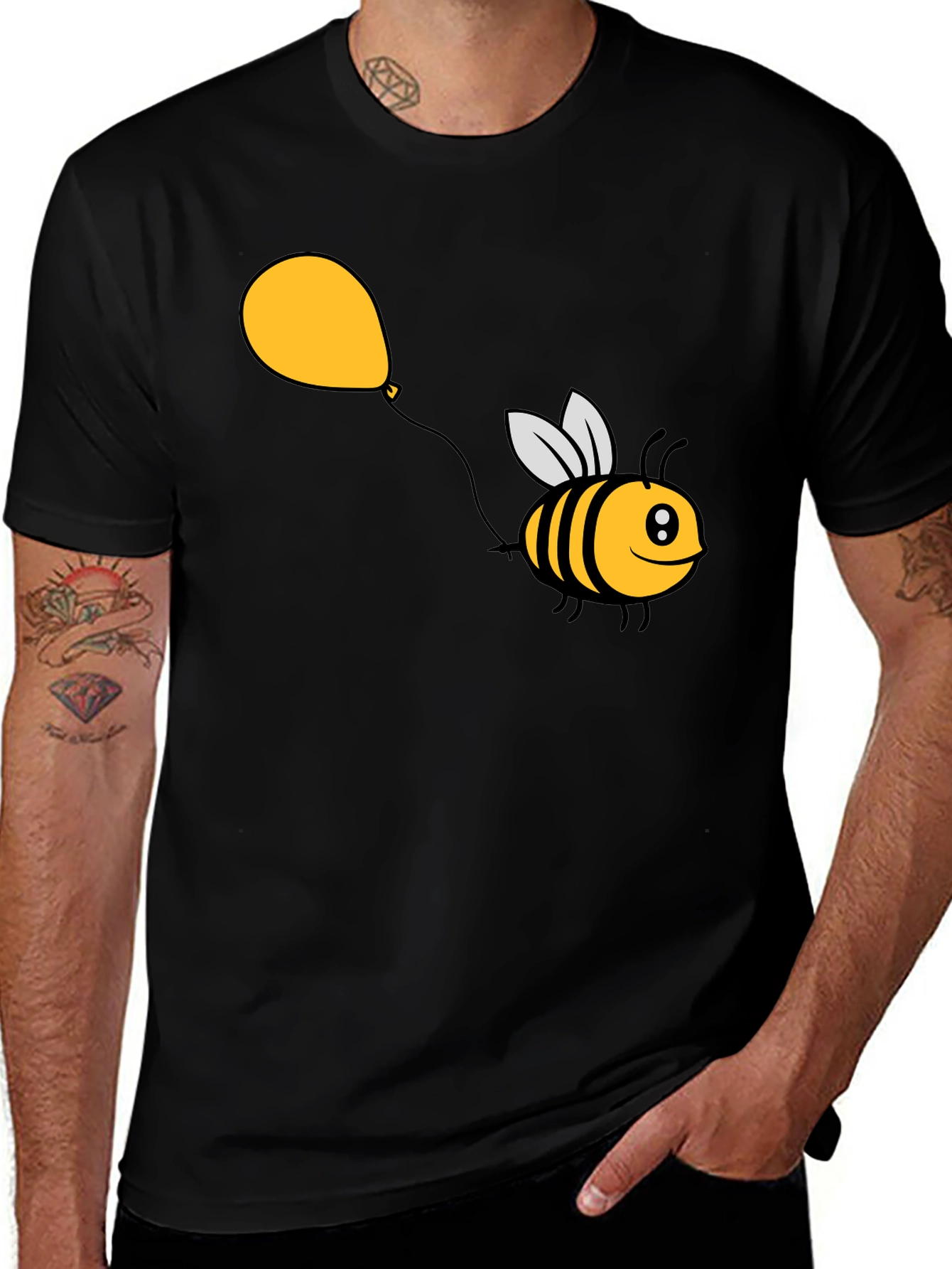 Variant 27 of Cartoon Bee Balloon Black T-Shirt