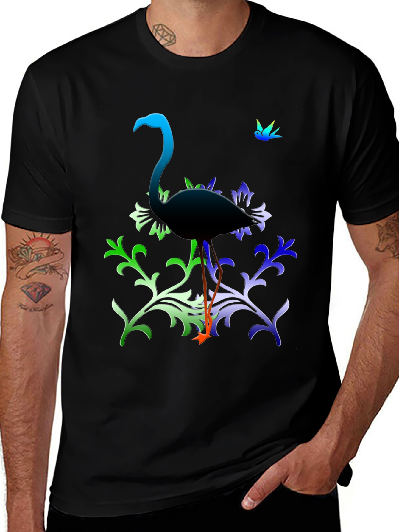 Variant 30 of Flamingo Graphic Tee - Unique Design, Black Shirt