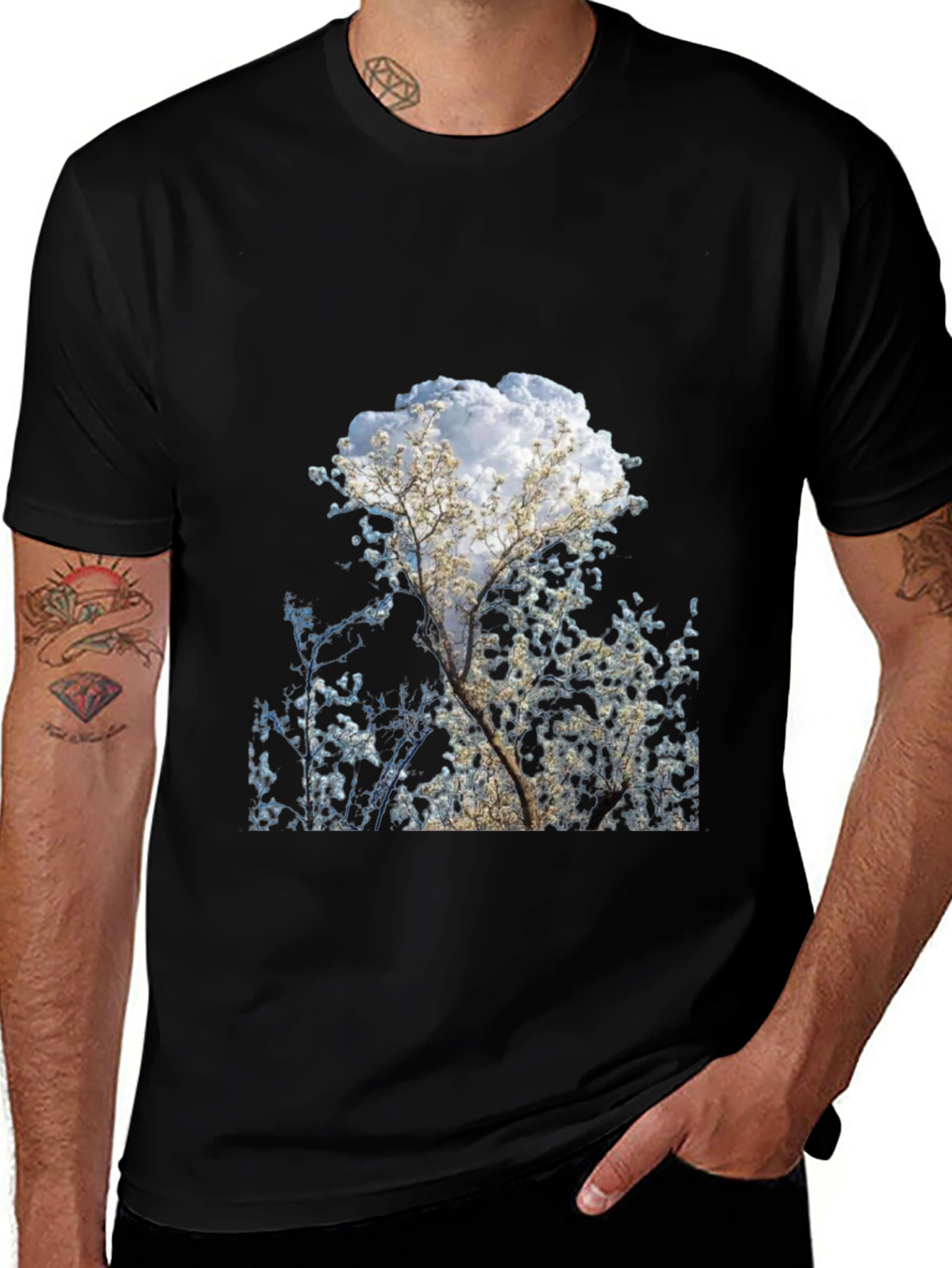 Variant 21 of Tree Print Black T-Shirt - Nature Inspired Design