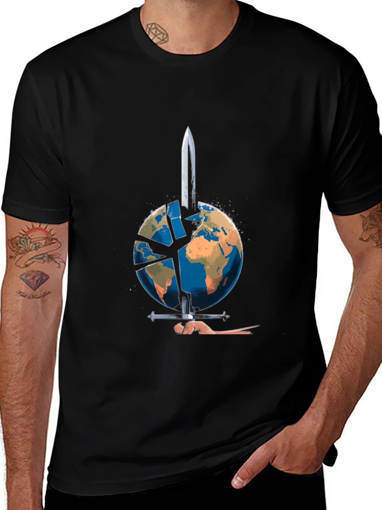 Variant 6 of Broken World Tee - Globe & Sword Graphic T-Shirt