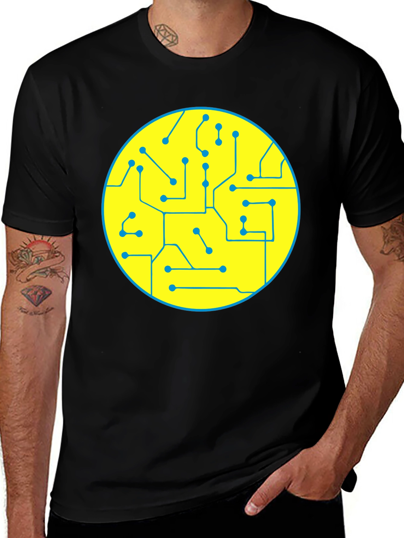 Variant 24 of Circuit Board Graphic Tee - Black Cotton