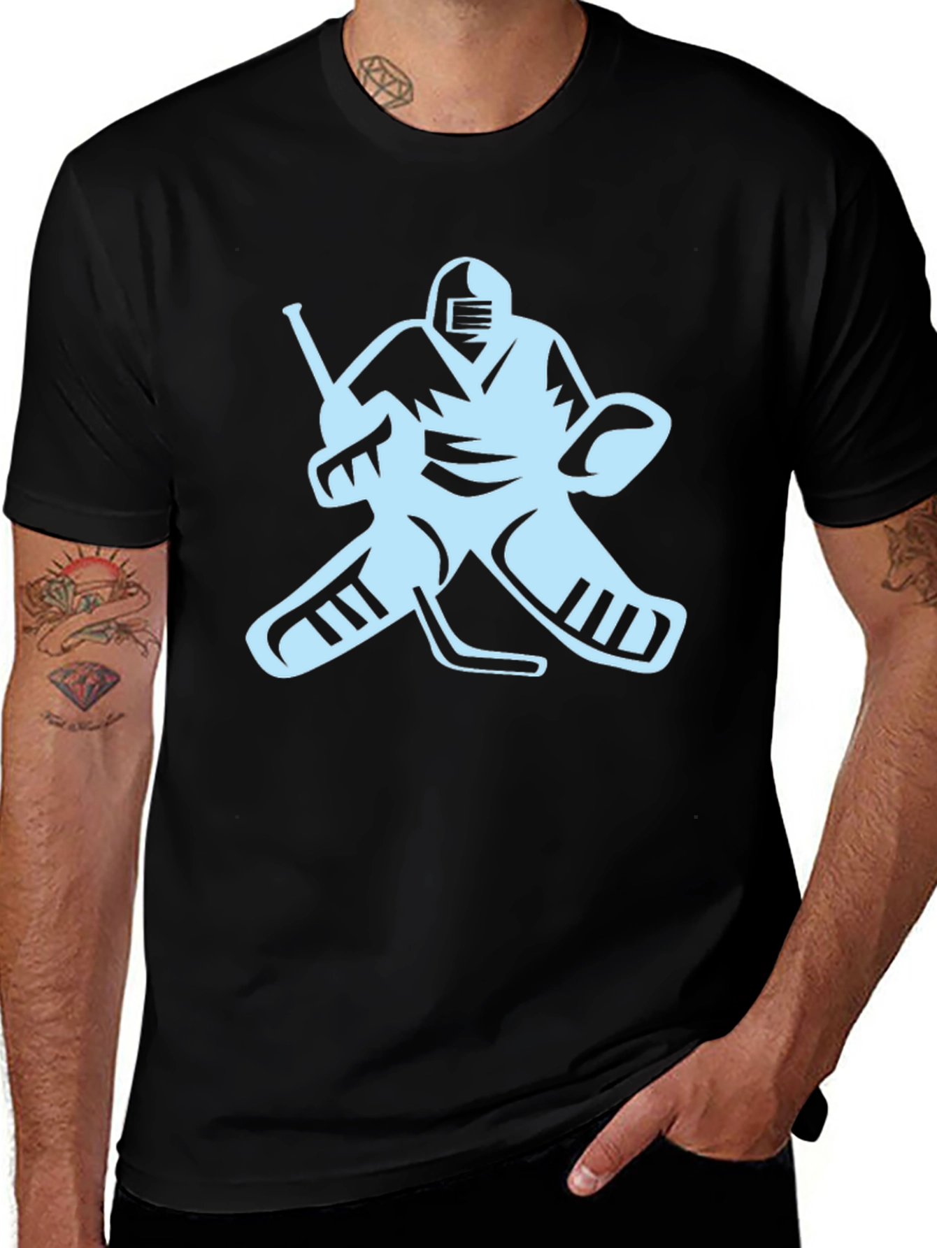 Variant 14 of Hockey Goalie Graphic Tee - Black Cotton T-Shirt
