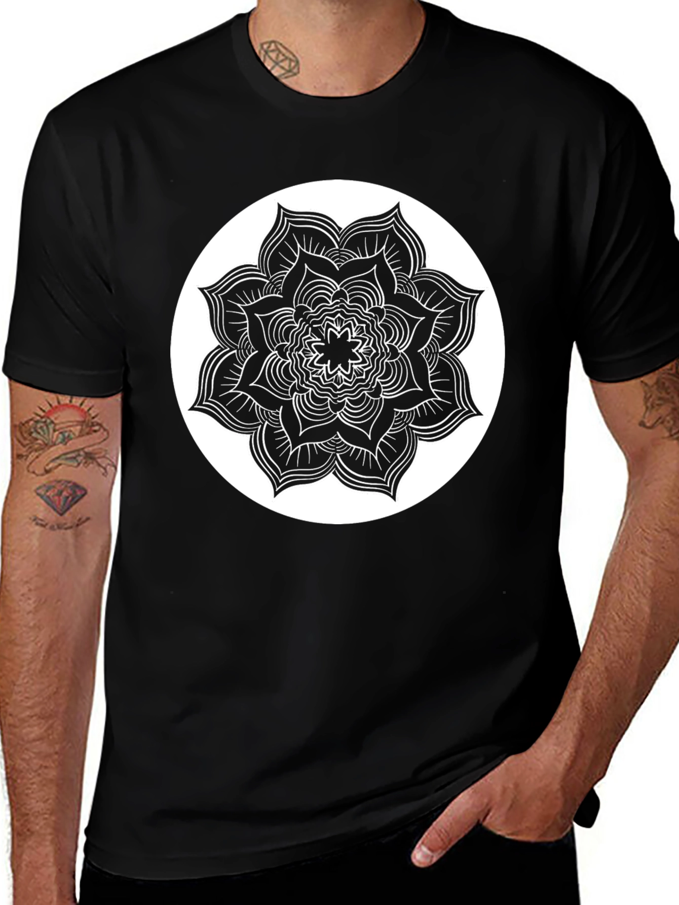 Variant 15 of Men's Black T-Shirt with Mandala Graphic