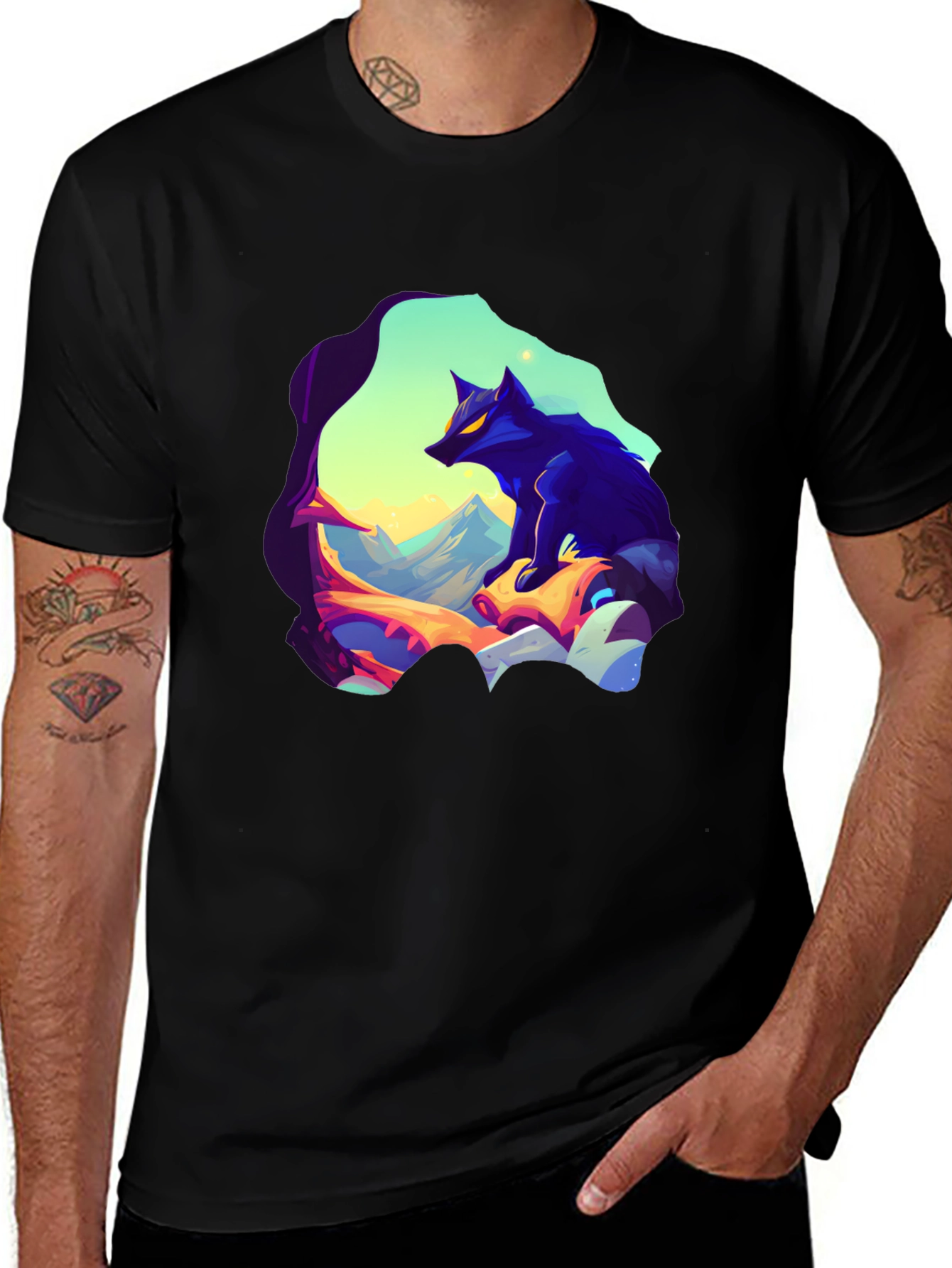 Variant 23 of Wolf Graphic Tee - Stylish Men's Black T-Shirt