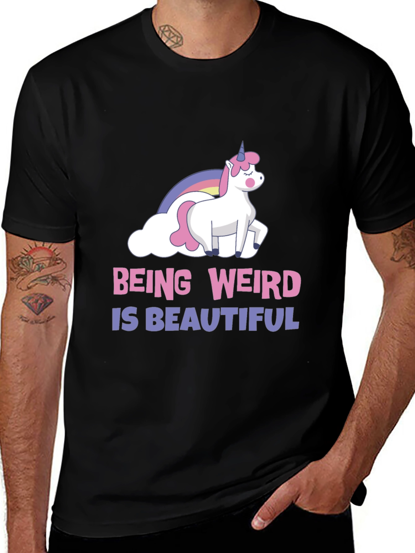 Variant 3 of Unicorn 'Being Weird' Graphic Tee - Black Cotton T-Shirt