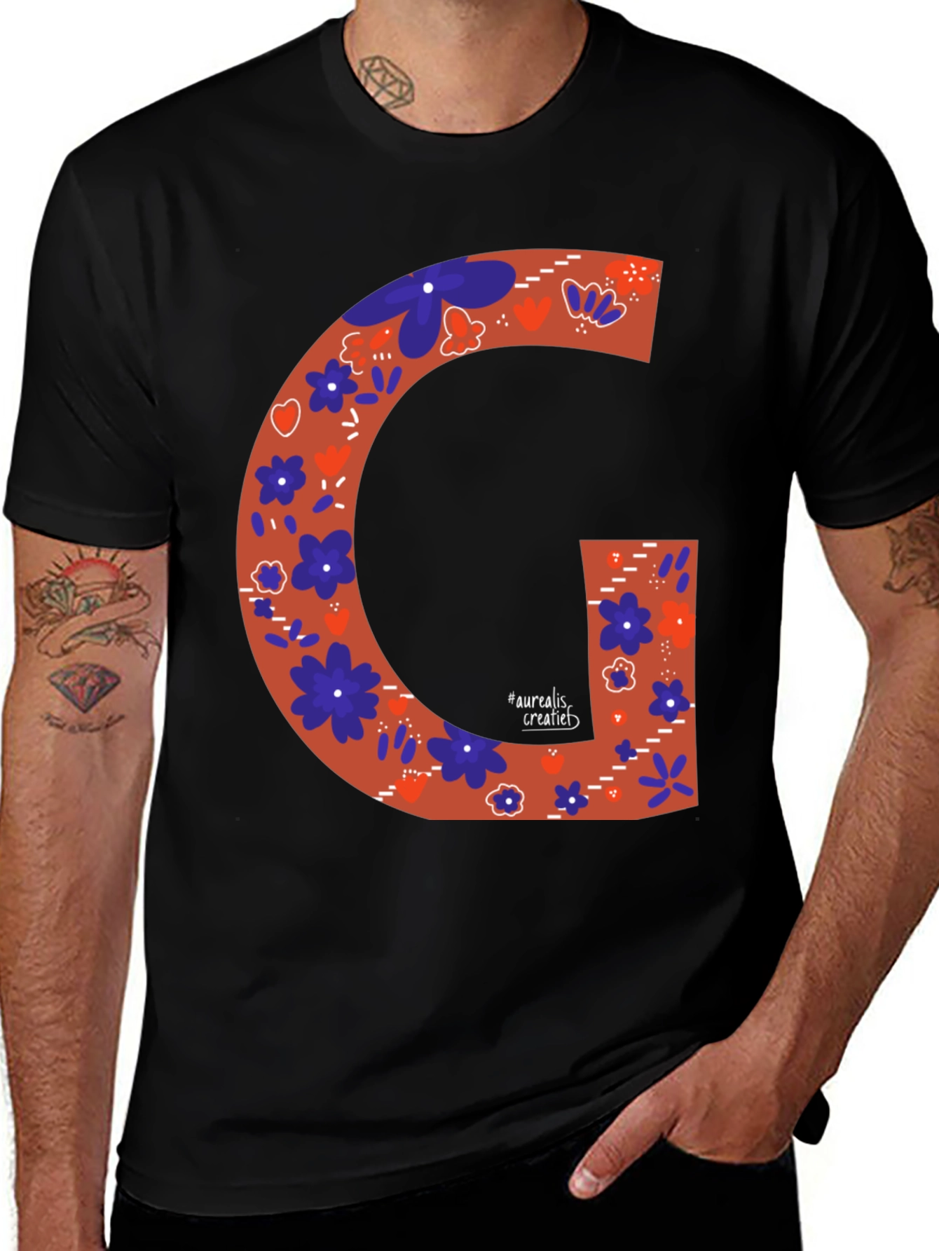 Floral Letter 'G' Graphic Tee - Stylish & Unique Design