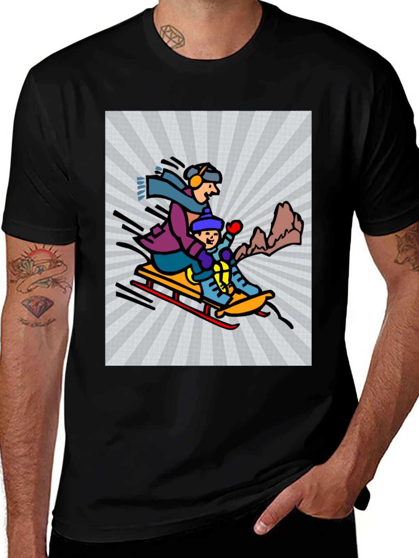 Variant 30 of Cartoon Graphic T-Shirt: Winter Sledding Design