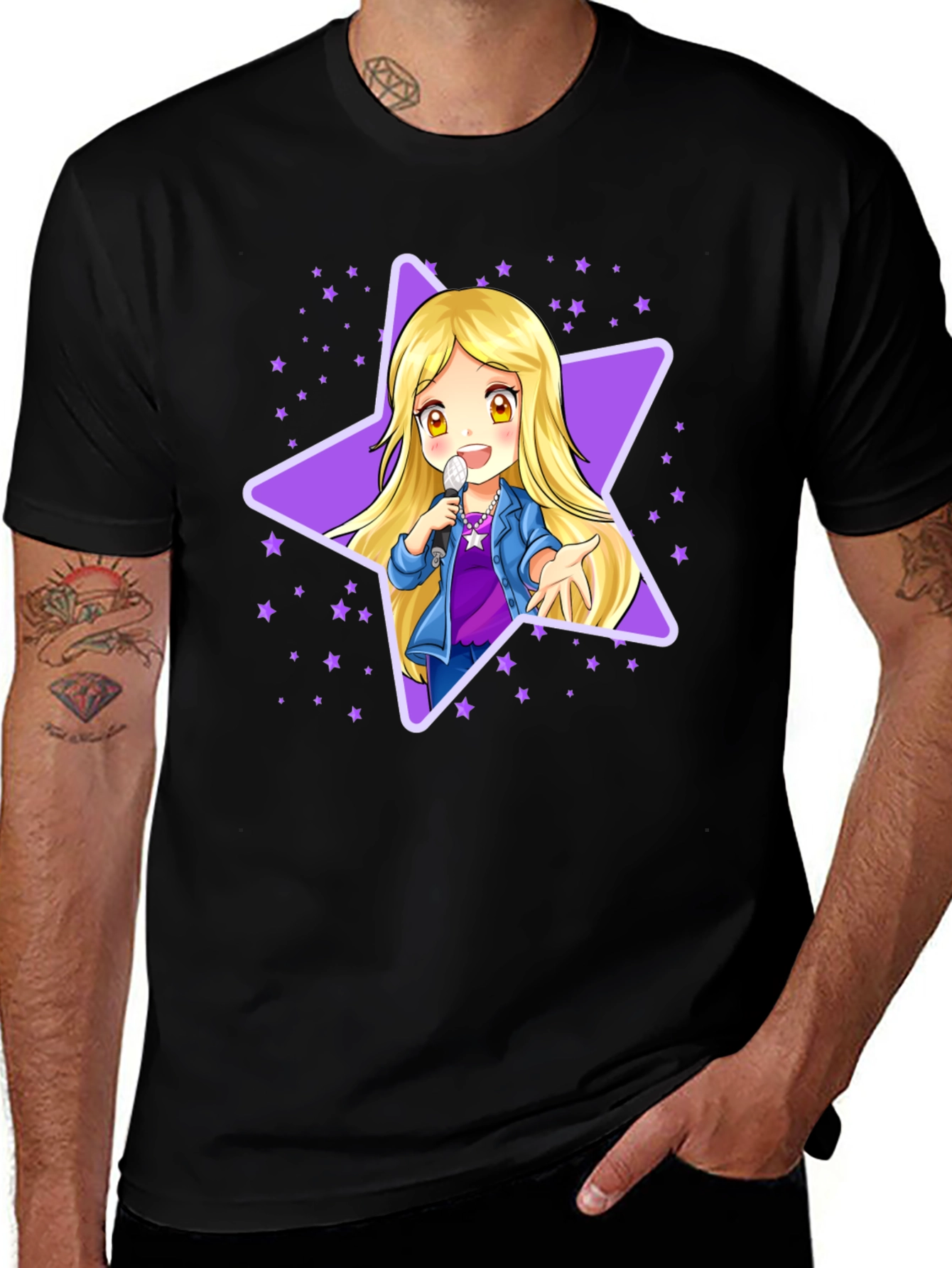Variant 17 of Anime Star Singer T-Shirt - Black