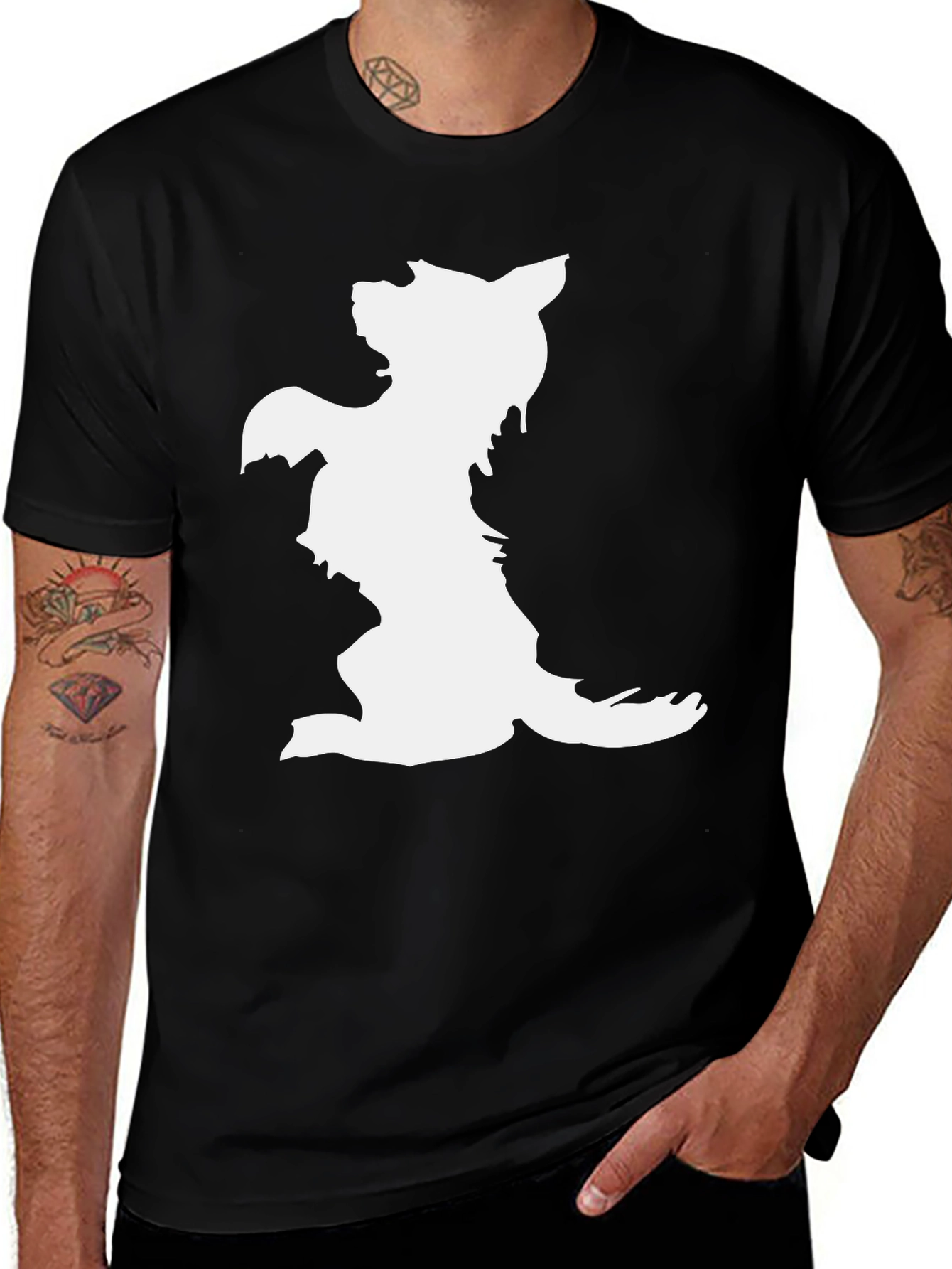 Variant 17 of Wolf Silhouette Graphic Black T-Shirt