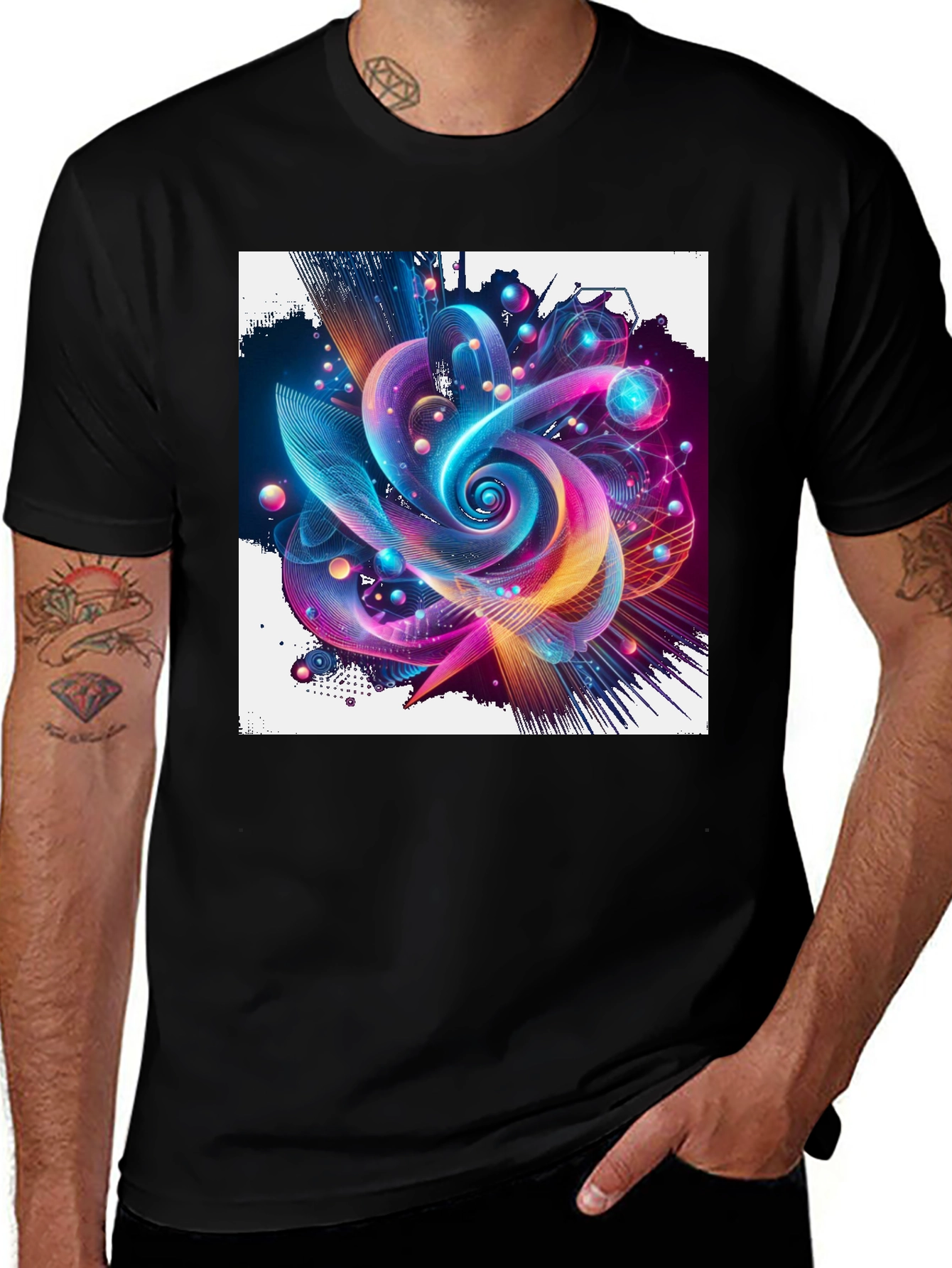 Variant 14 of Vibrant Abstract Graphic Print Black T-Shirt