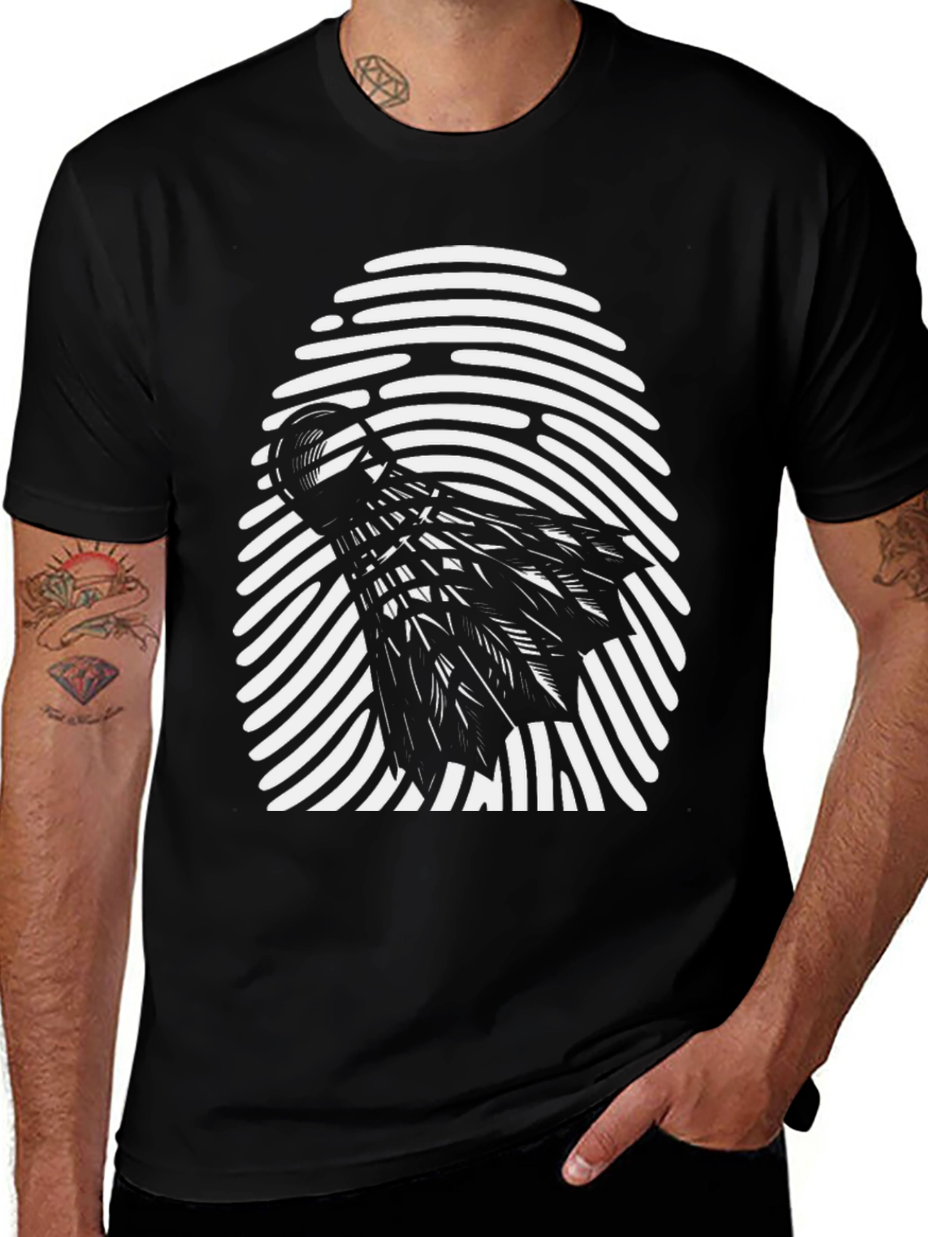 Variant 20 of Black Shuttlecock Fingerprint Graphic Tee