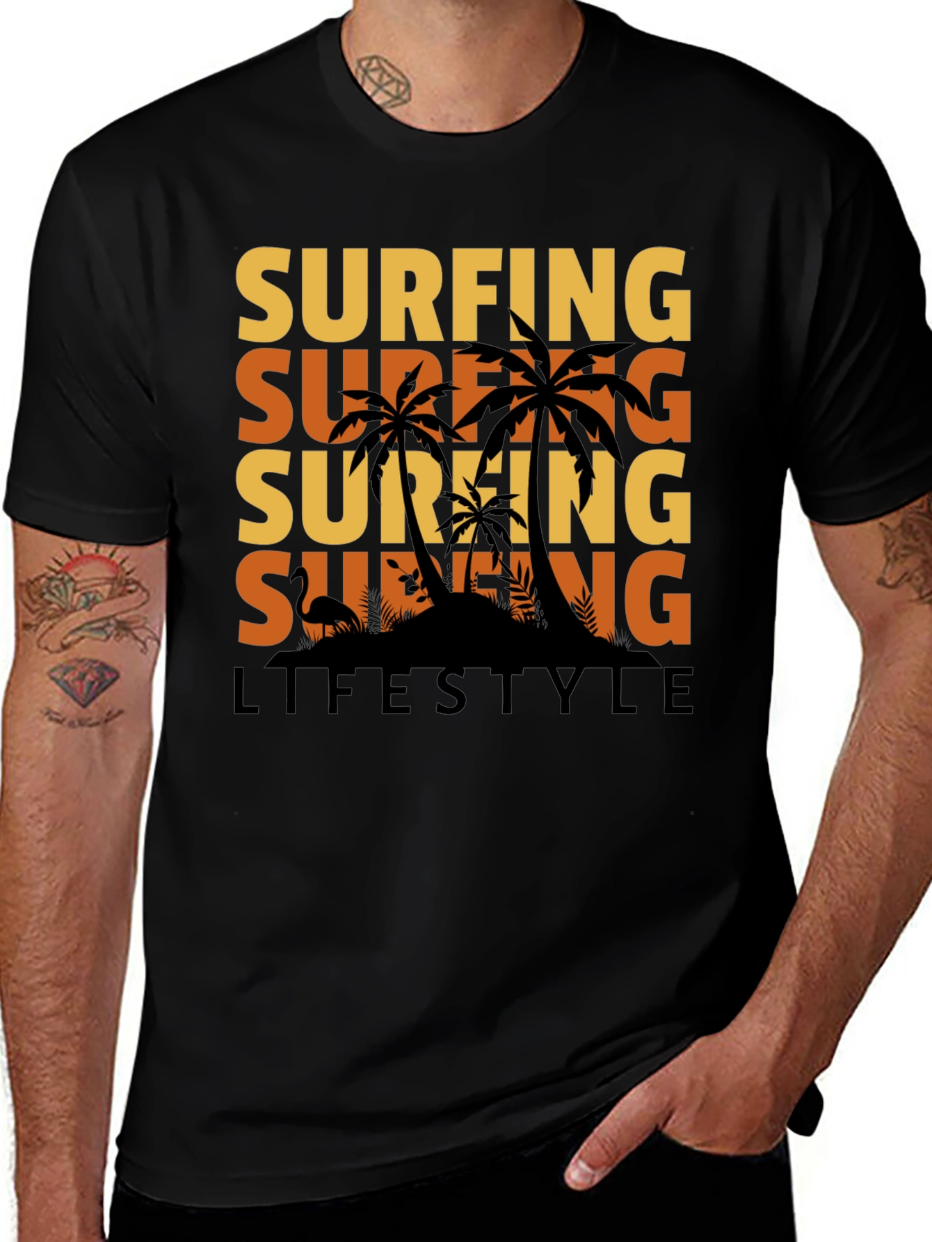 Variant 15 of Surfing Lifestyle Graphic Tee - Black Cotton Shirt
