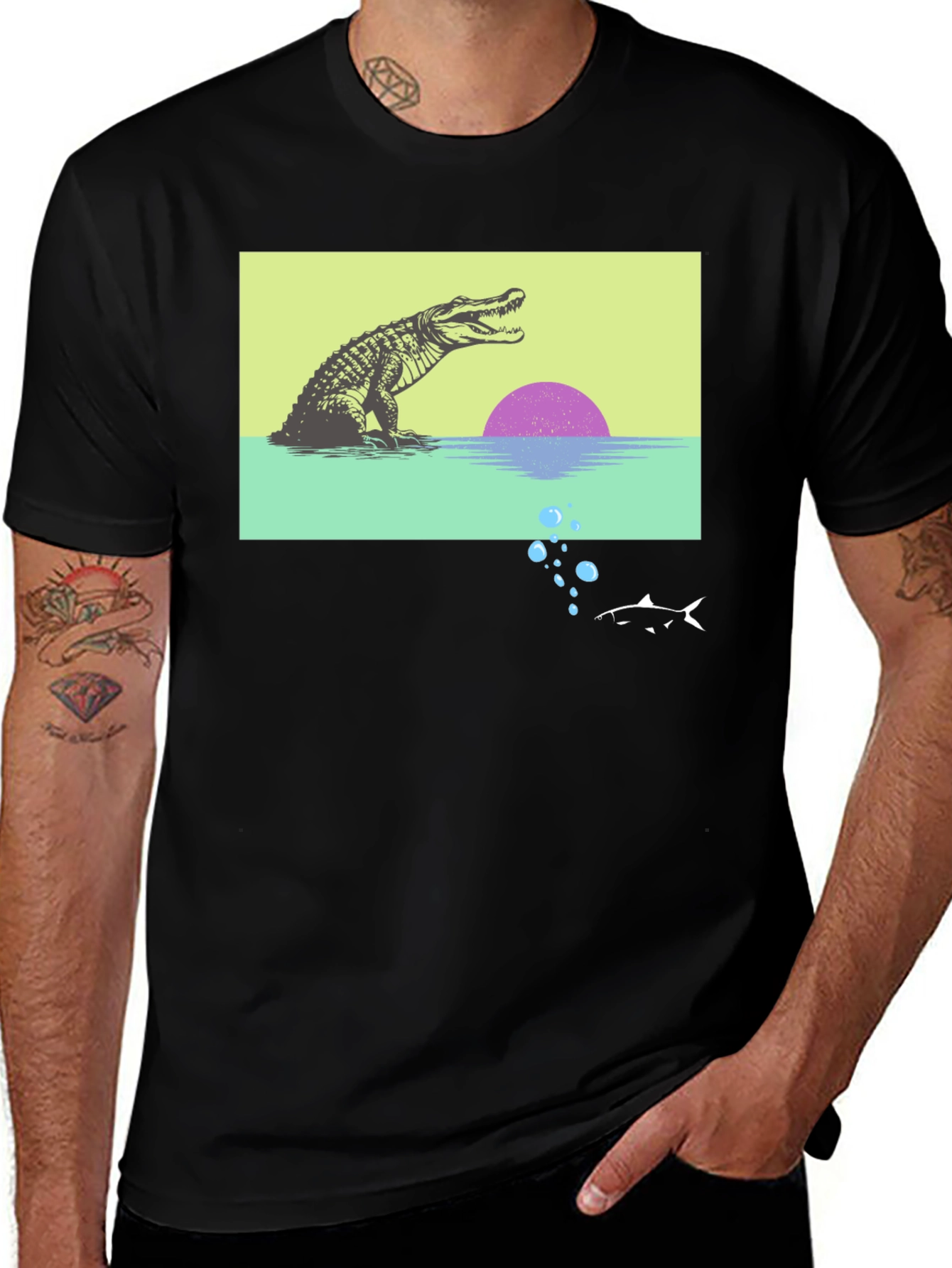 Black Retro Gator Sunset Graphic Tee main image