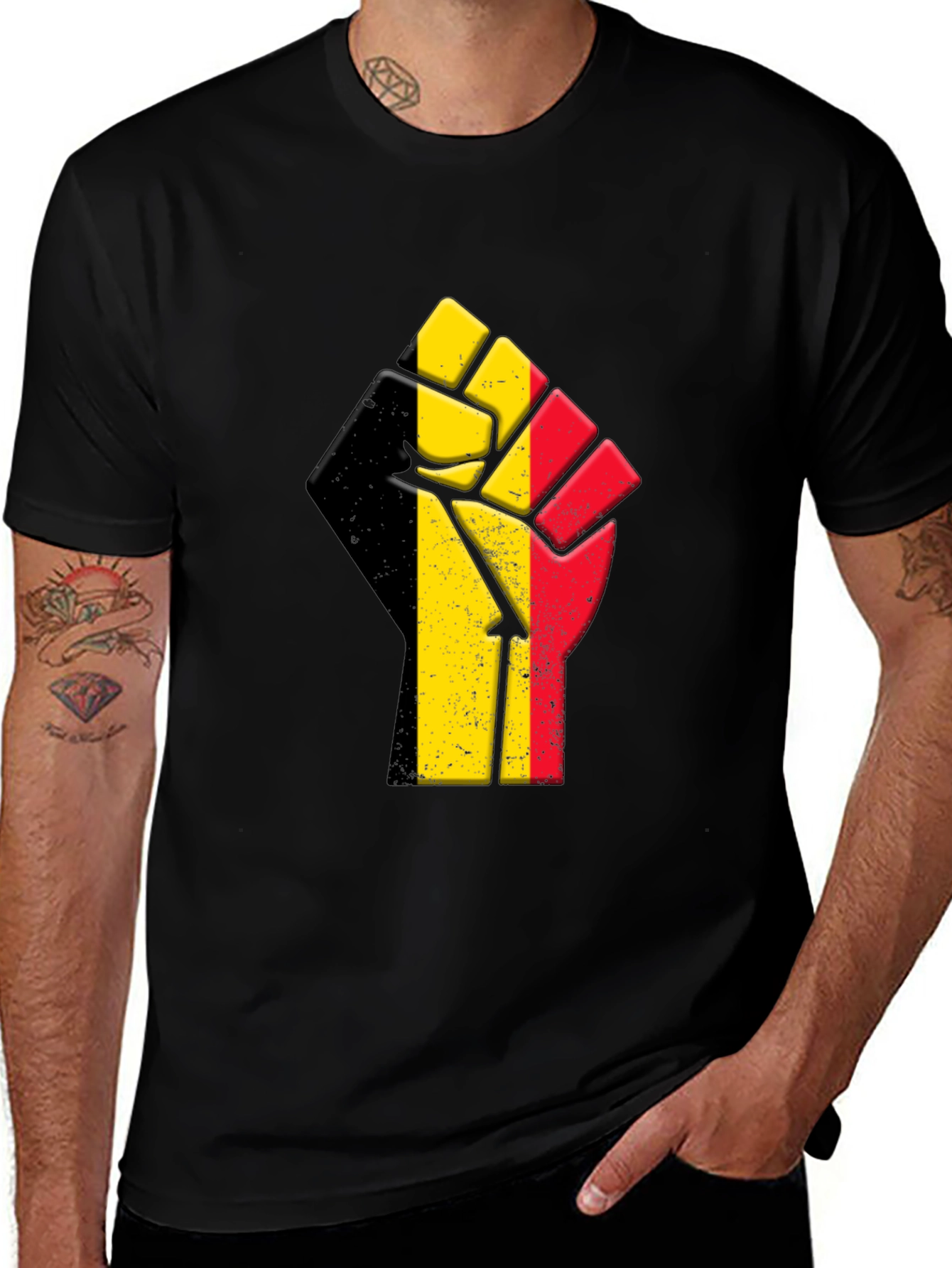 Variant 23 of Belgium Flag Fist Graphic Black T-Shirt