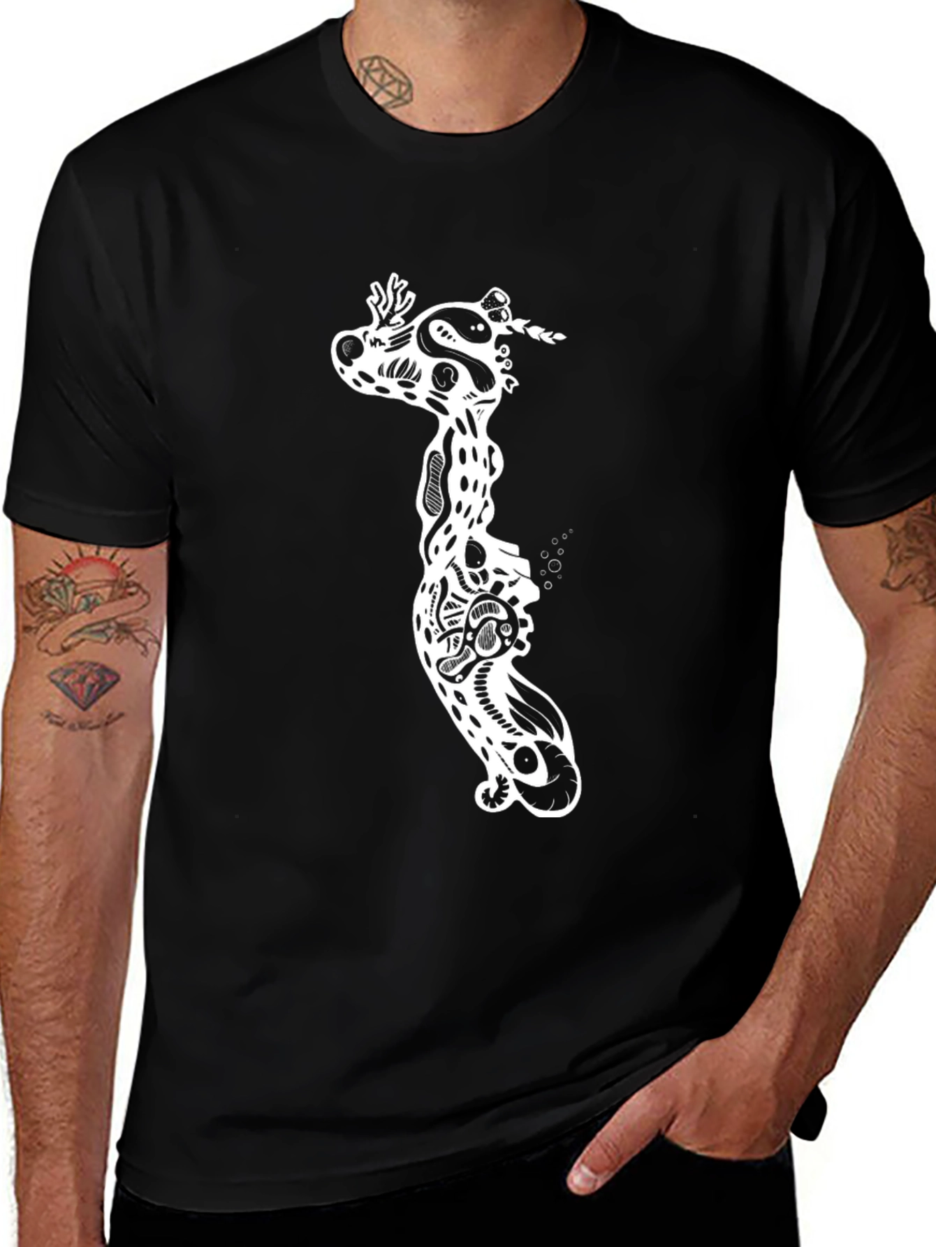 Abstract Giraffe Print Black T-Shirt