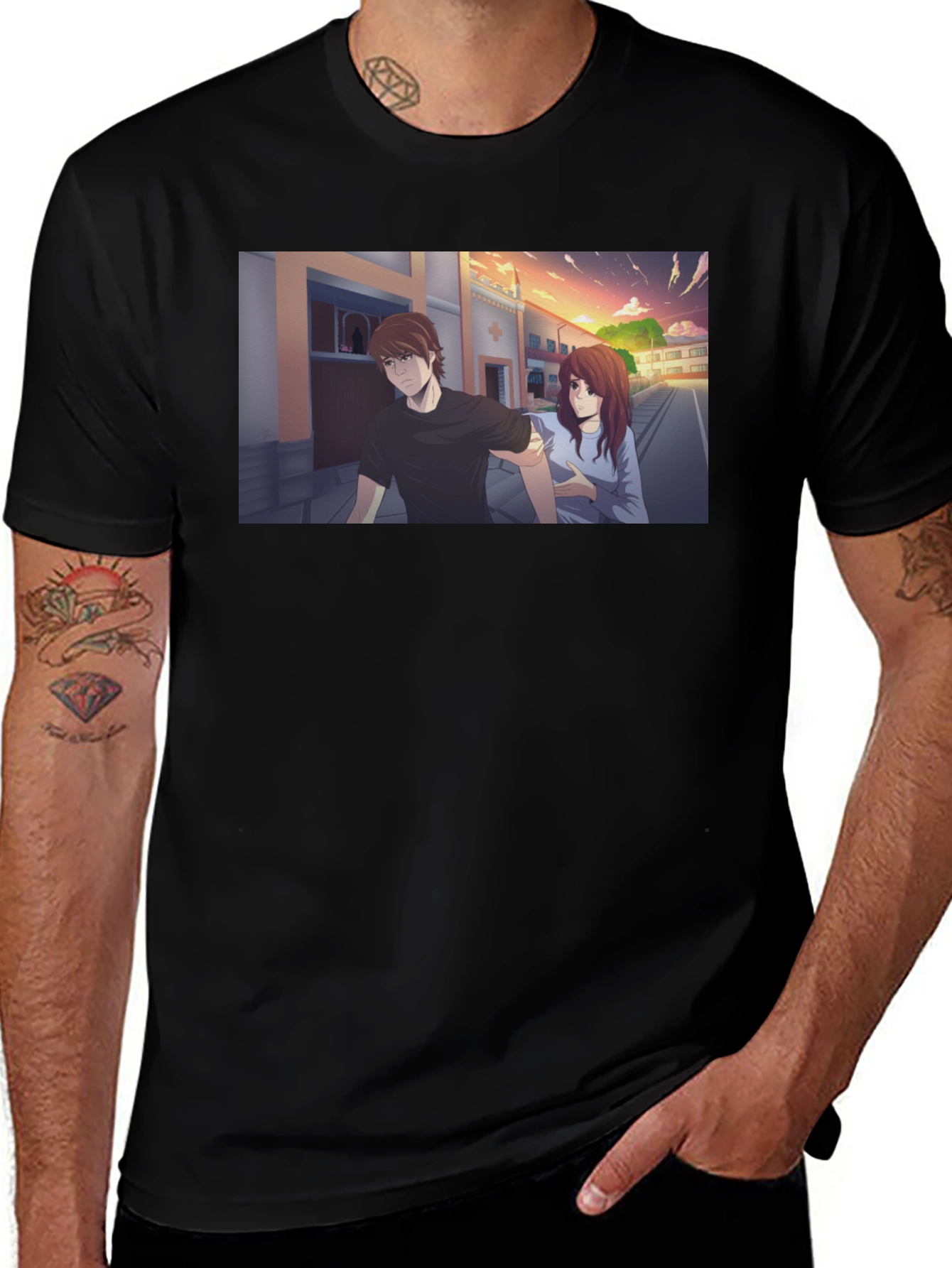 Variant 17 of Anime Couple Graphic Black T-Shirt