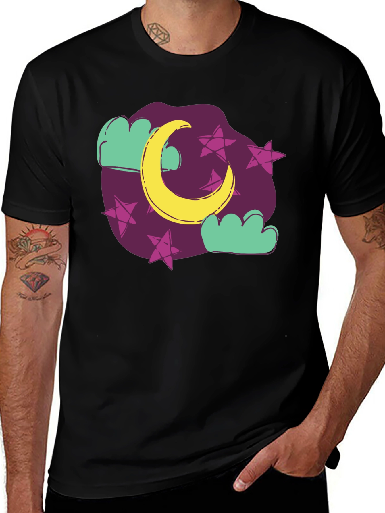 Variant 21 of Dreamy Moon & Stars Graphic Tee - Black Cotton