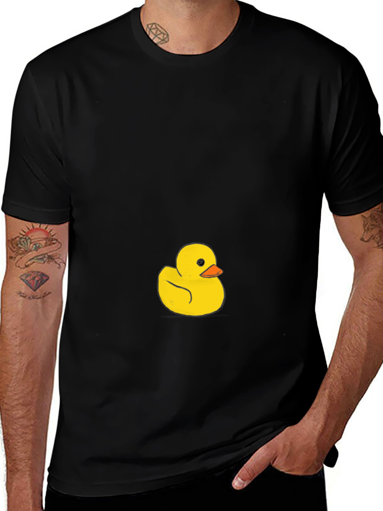 Variant 9 of Men's Black T-Shirt with Cute Rubber Duck Graphic