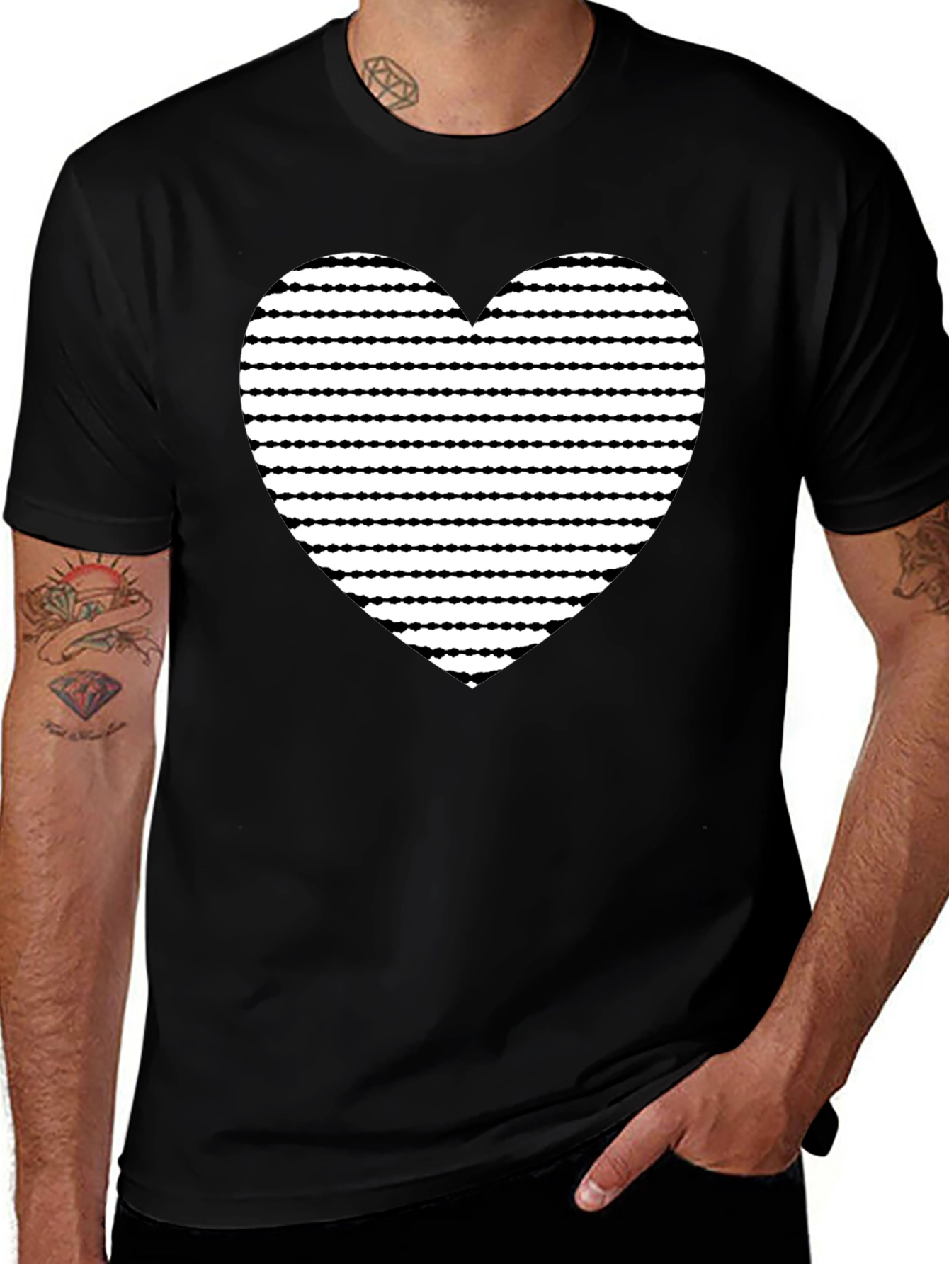 Variant 6 of Heart Stripe Graphic Black T-Shirt