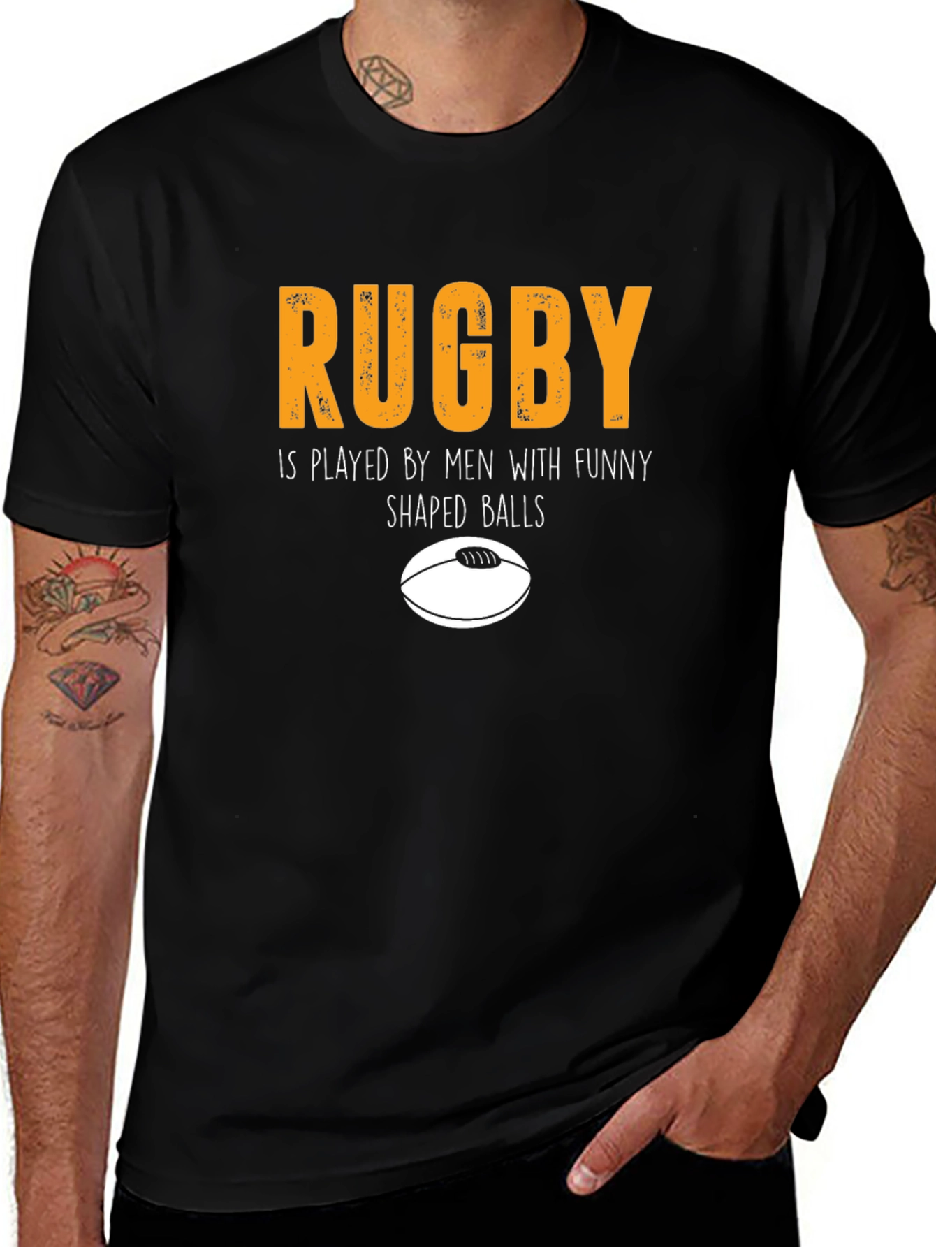 Variant 11 of Funny Rugby Graphic Tee - "Shaped Balls" Humor T-Shirt