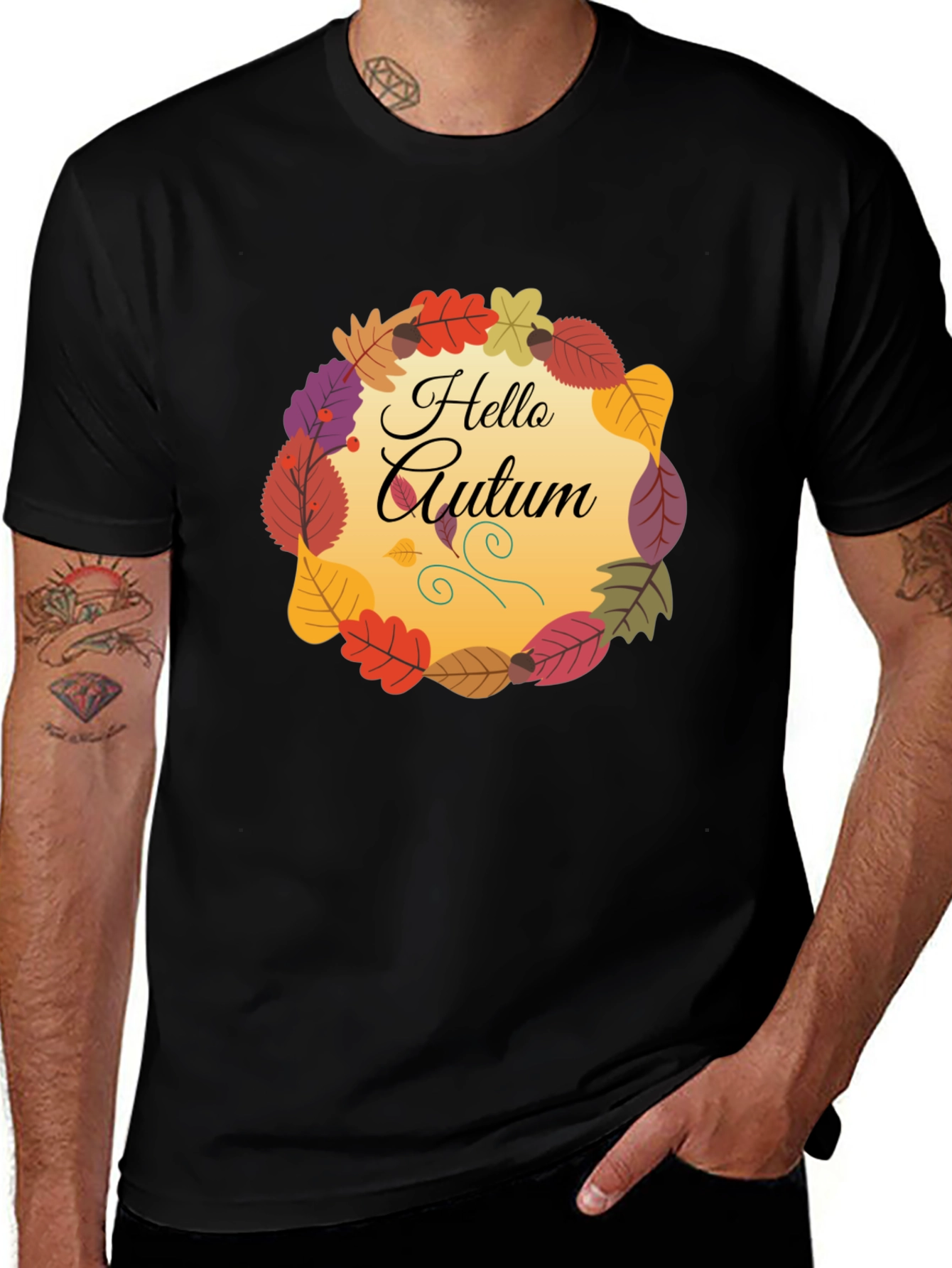Variant 19 of Hello Autumn Graphic Tee - Fall Leaves Design
