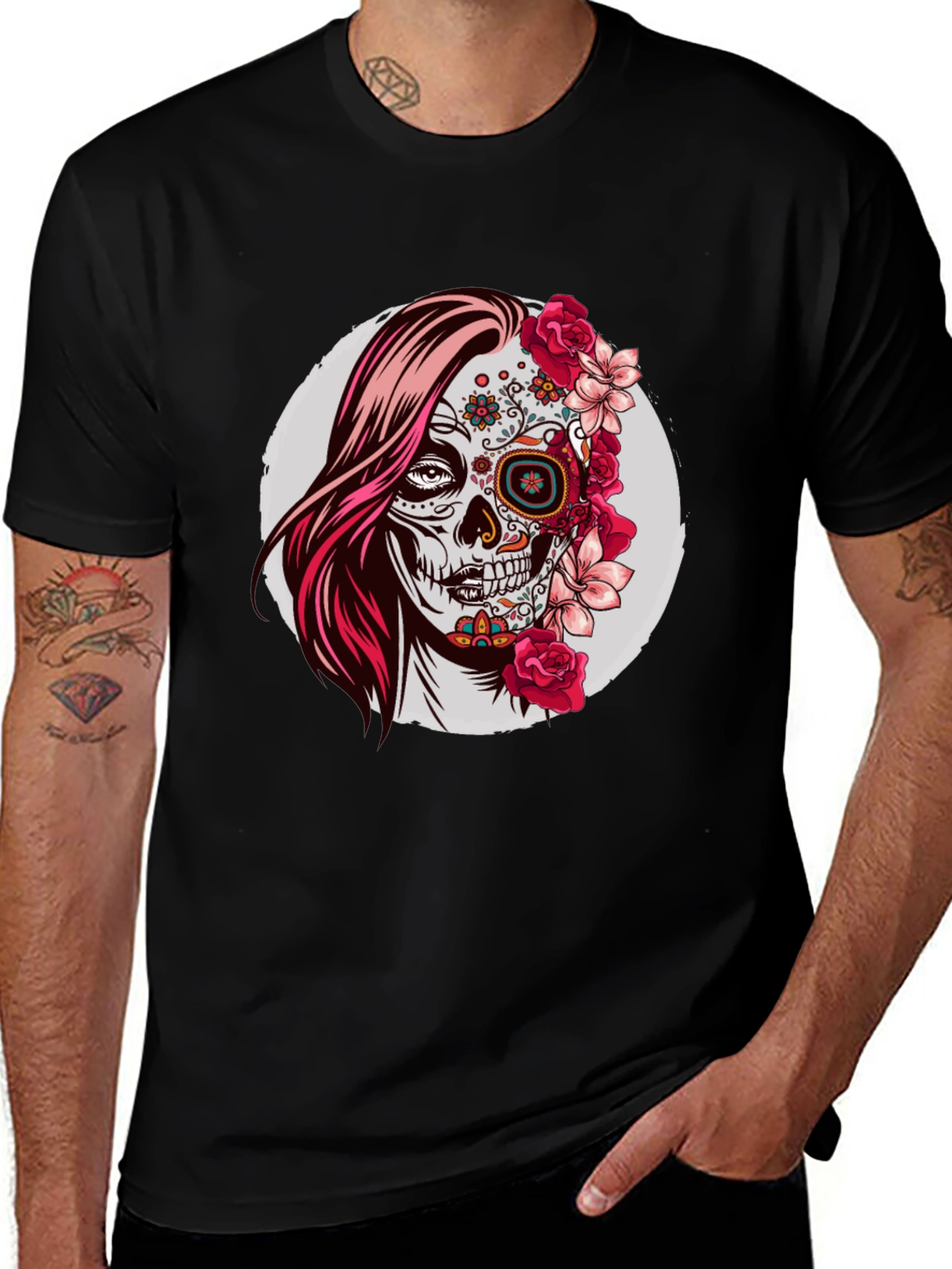 Variant 24 of Sugar Skull Woman Graphic T-Shirt - Black