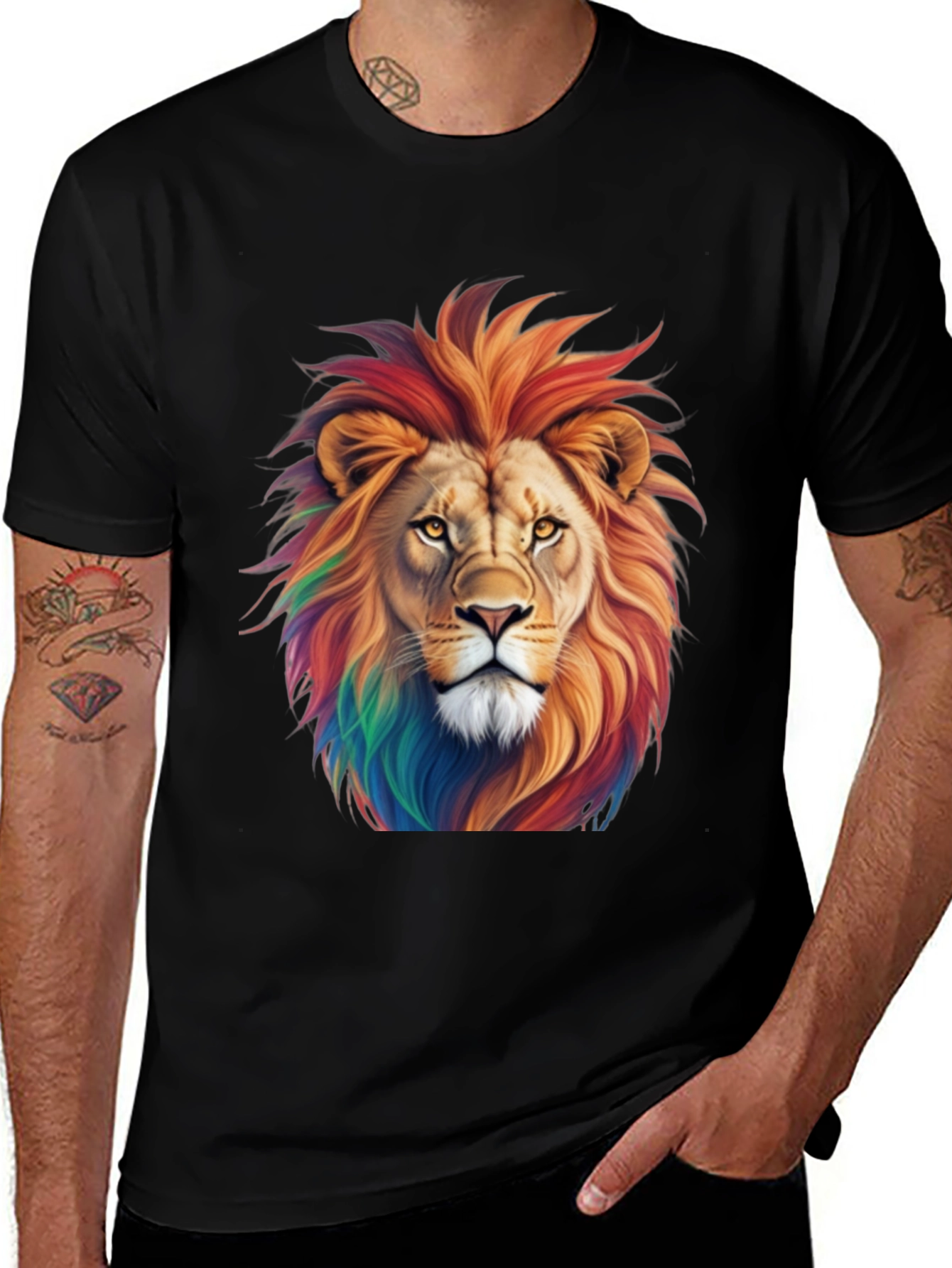 Variant 7 of Rainbow Lion Graphic Tee - Black T-Shirt