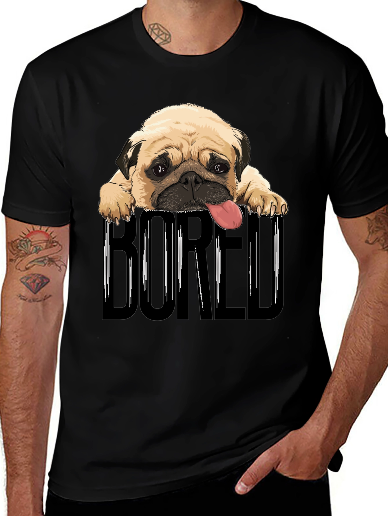 Variant 18 of Bored Pug Graphic T-Shirt - Unisex Black Tee